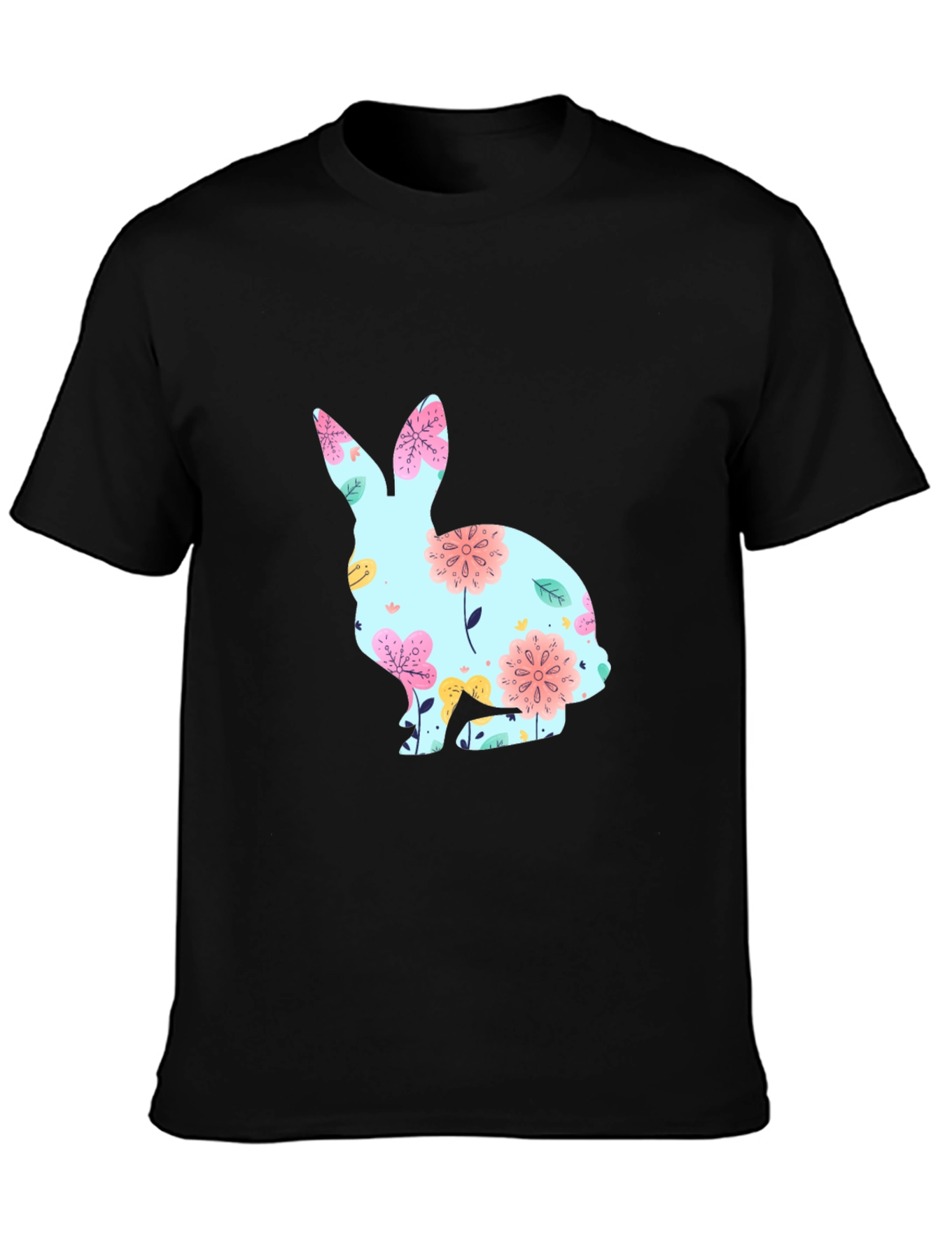Camiseta Negra con Conejo Floral para Pascua