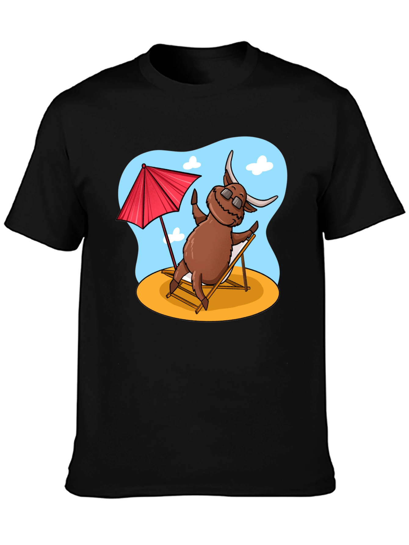 Black Beach Bull T-Shirt - Relaxed Cartoon Graphic Tee view 3