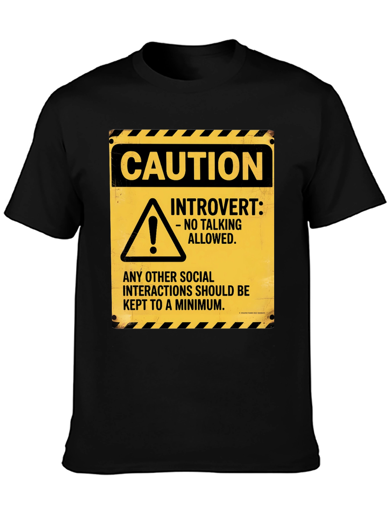 Black Caution Introvert Novelty Graphic Tee view 3