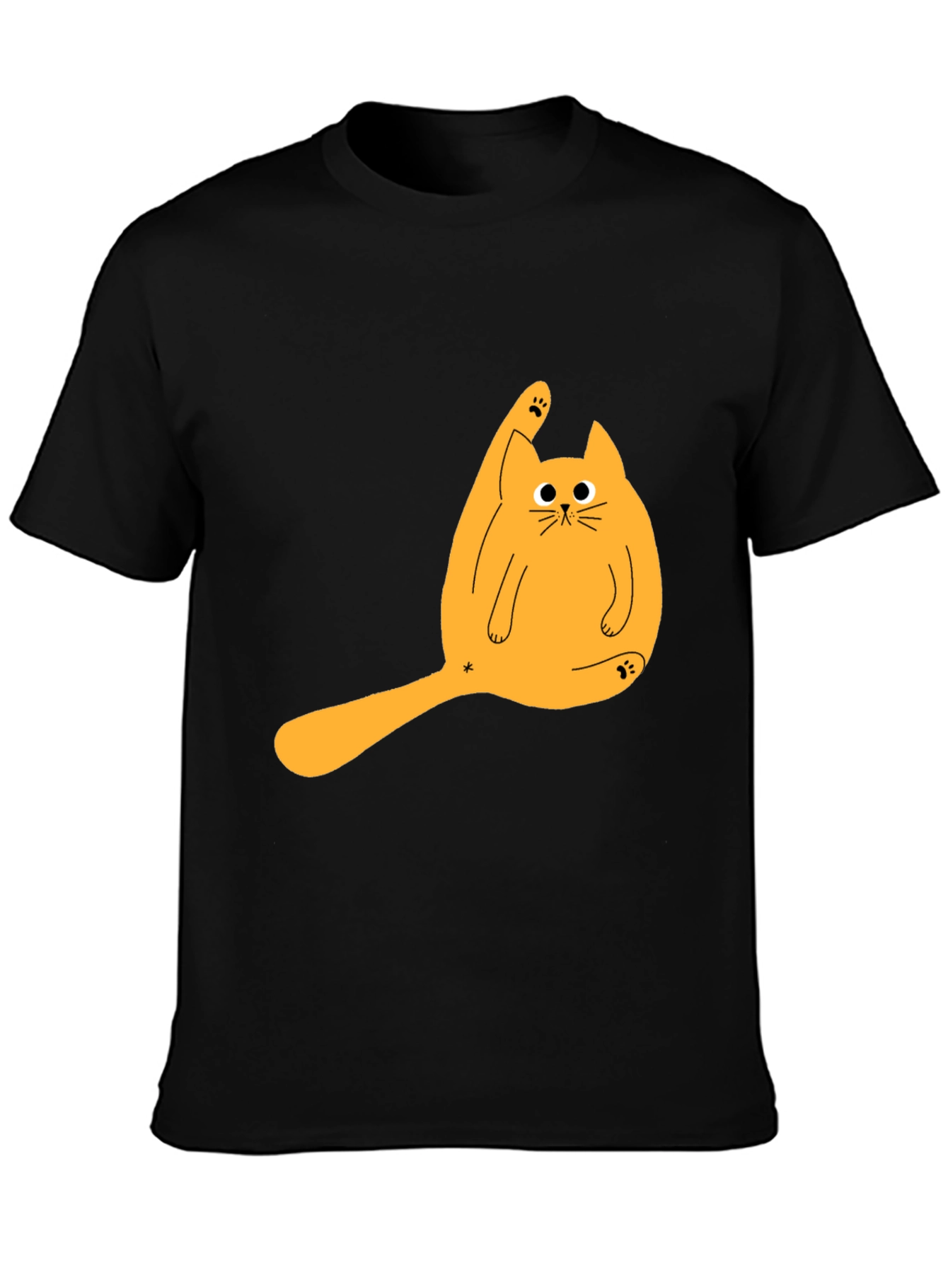 Black Funny Cat Licking Paw Graphic Tee - Black T-Shirt view 3