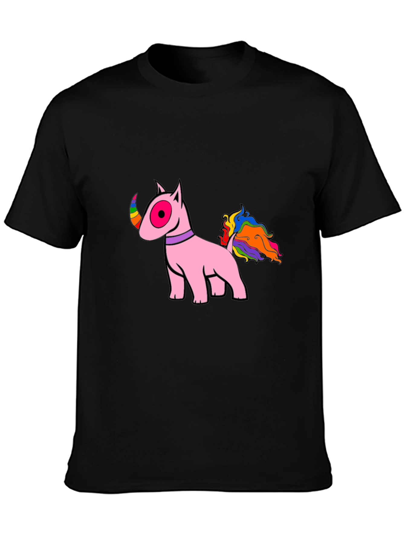 Black Pink Bull Terrier Rainbow Tail T-Shirt view 3