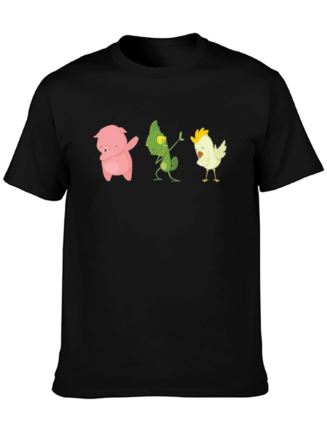 Black Dabbing Animal T-Shirt: Pig, Lizard, Chicken view 3