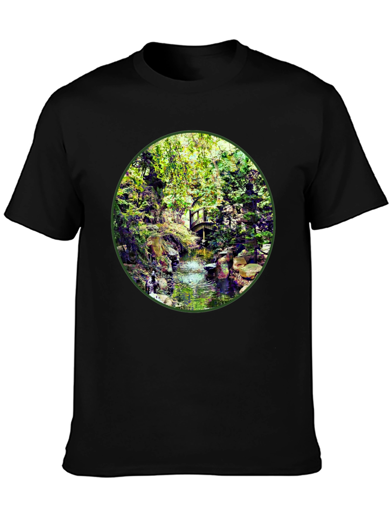 Black Nature Stream T-Shirt - Unique Design view 3