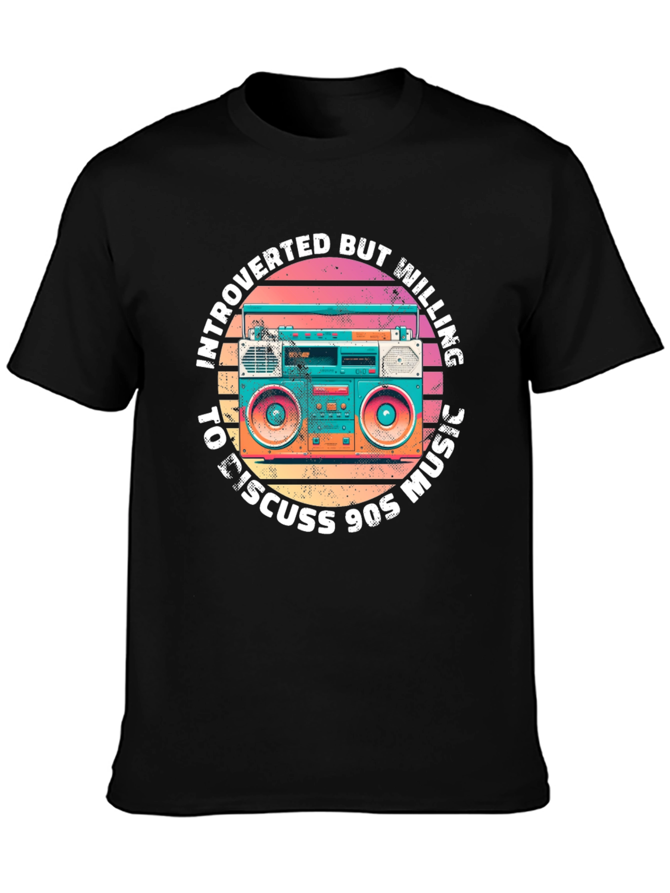Black Introverted 90s Music Boombox Graphic T-Shirt view 3