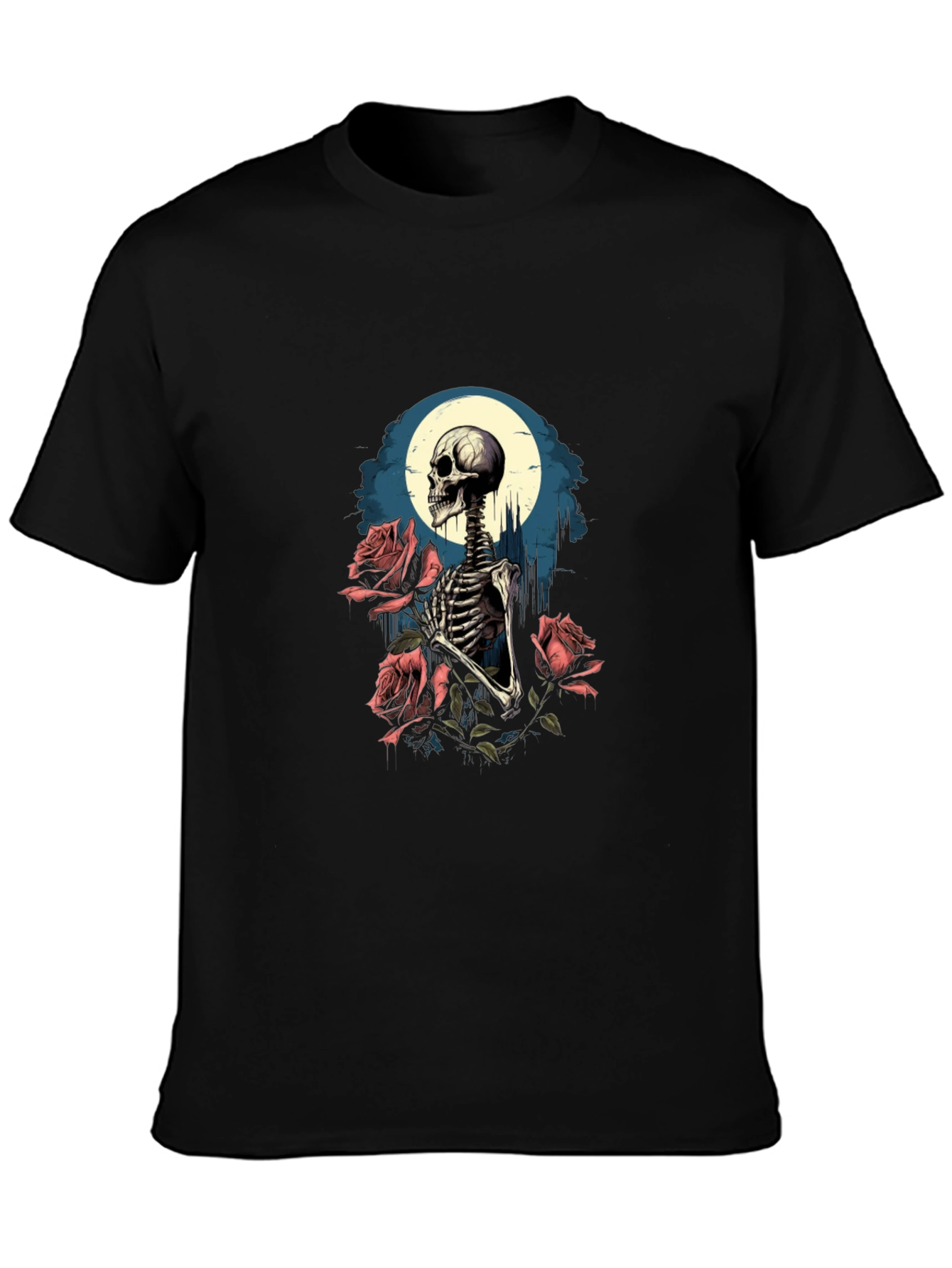 Black Skeleton & Roses Graphic Tee - Men's Black T-Shirt view 3