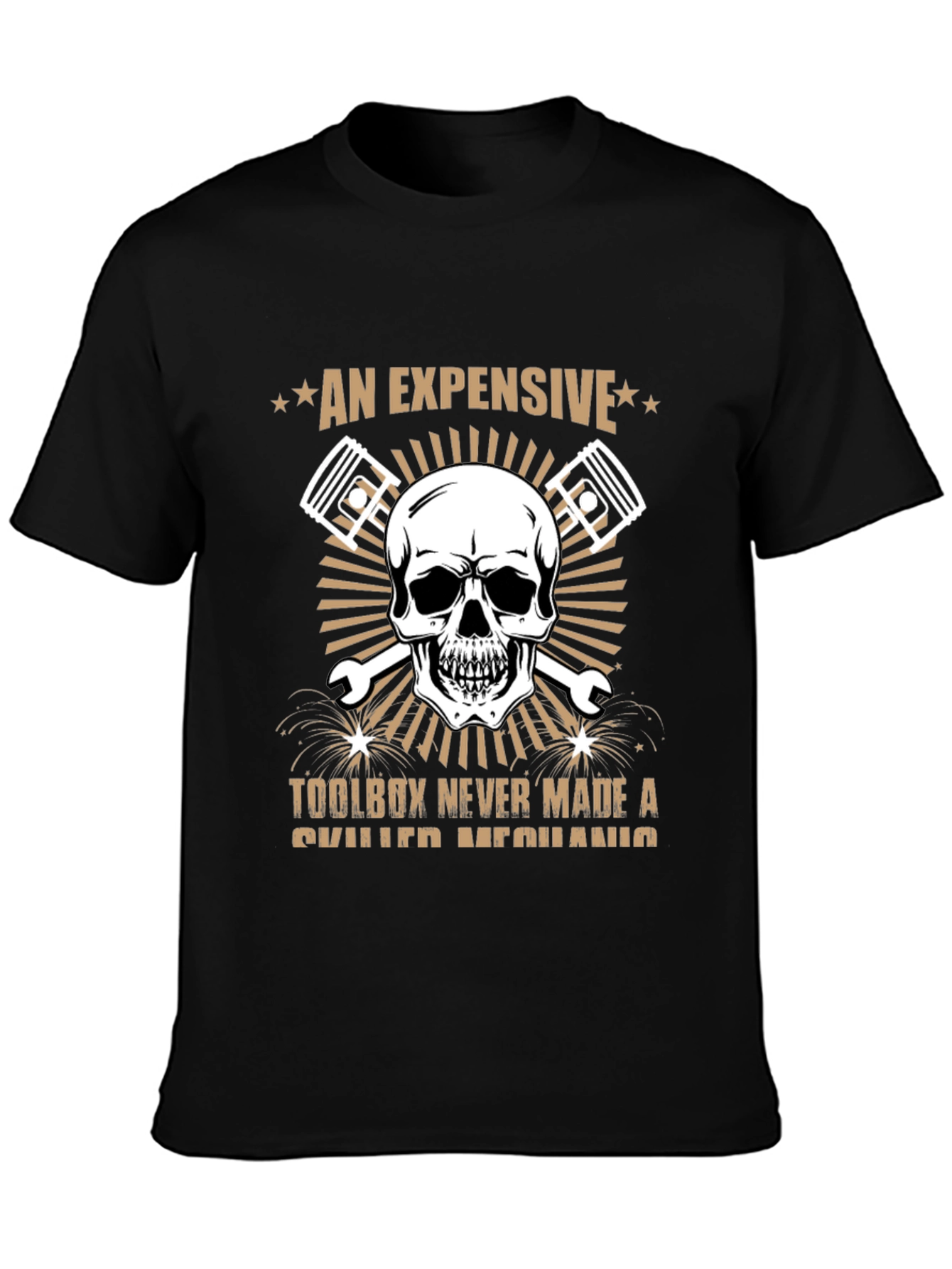 Black Expensive Toolbox Skull Mechanic T-Shirt view 3