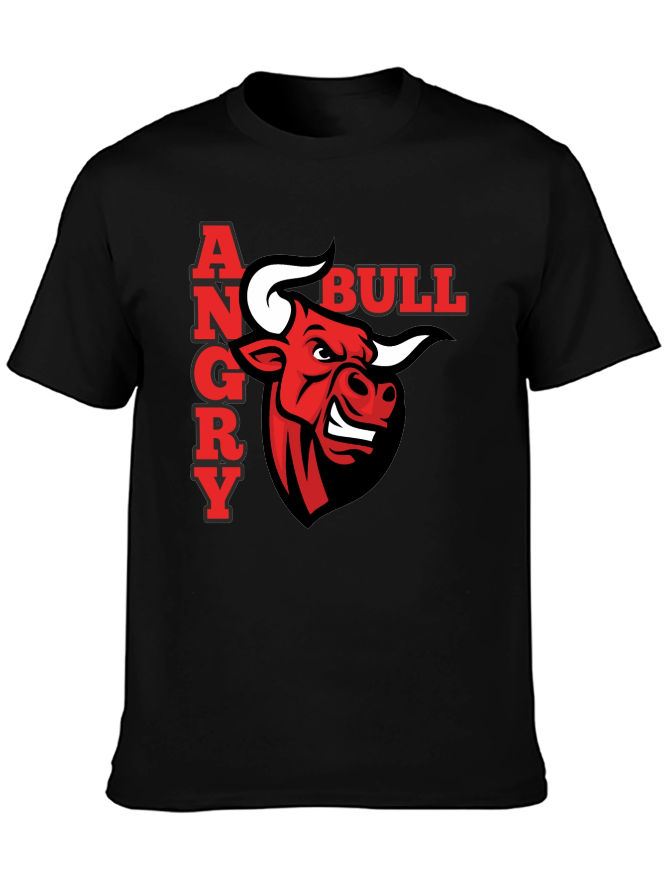 Black Angry Bull Graphic T-Shirt - Black Casual Tee view 3