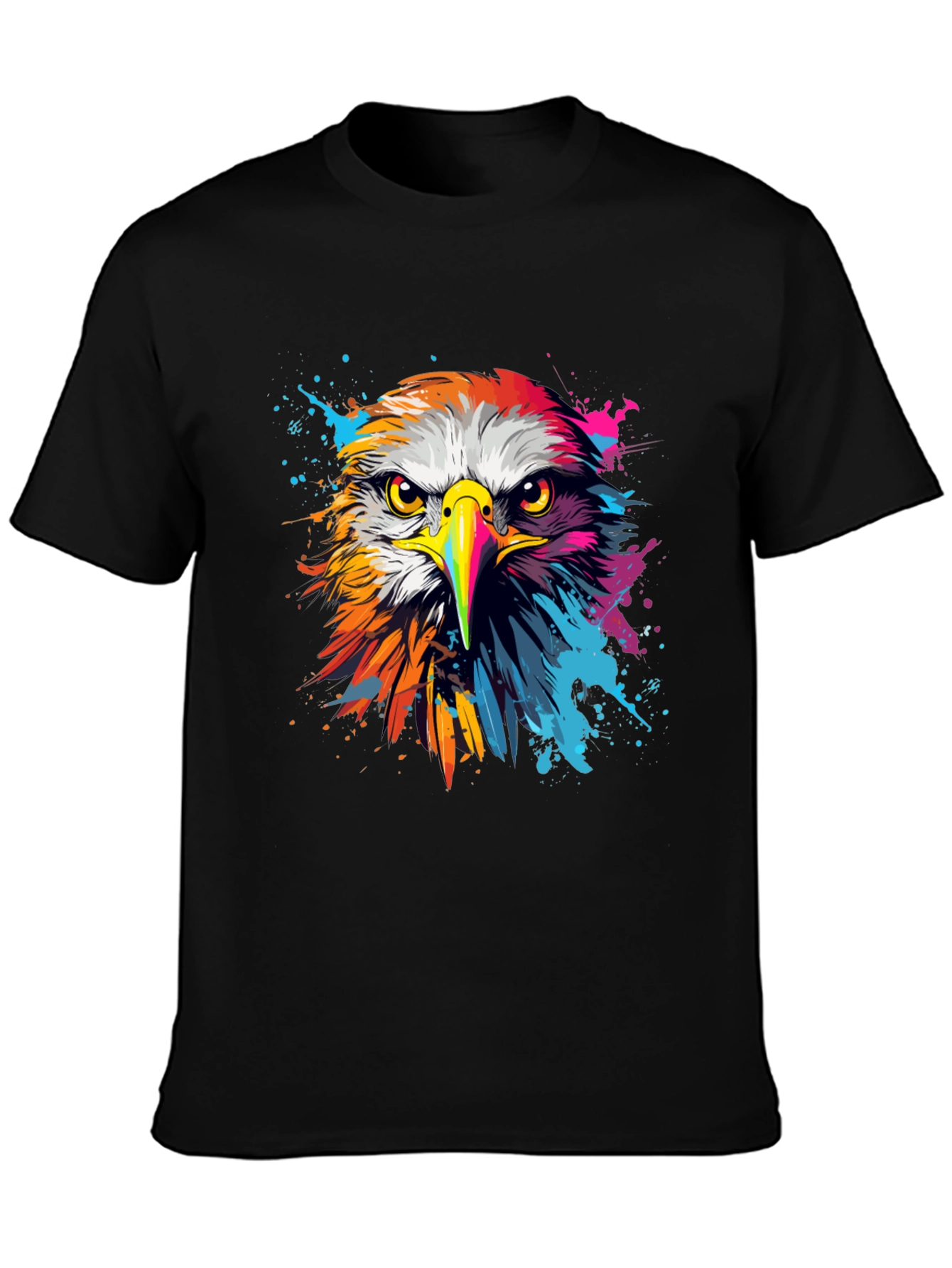 Black Vibrant Eagle Graphic Tee - Bold Black Cotton T-Shirt view 3
