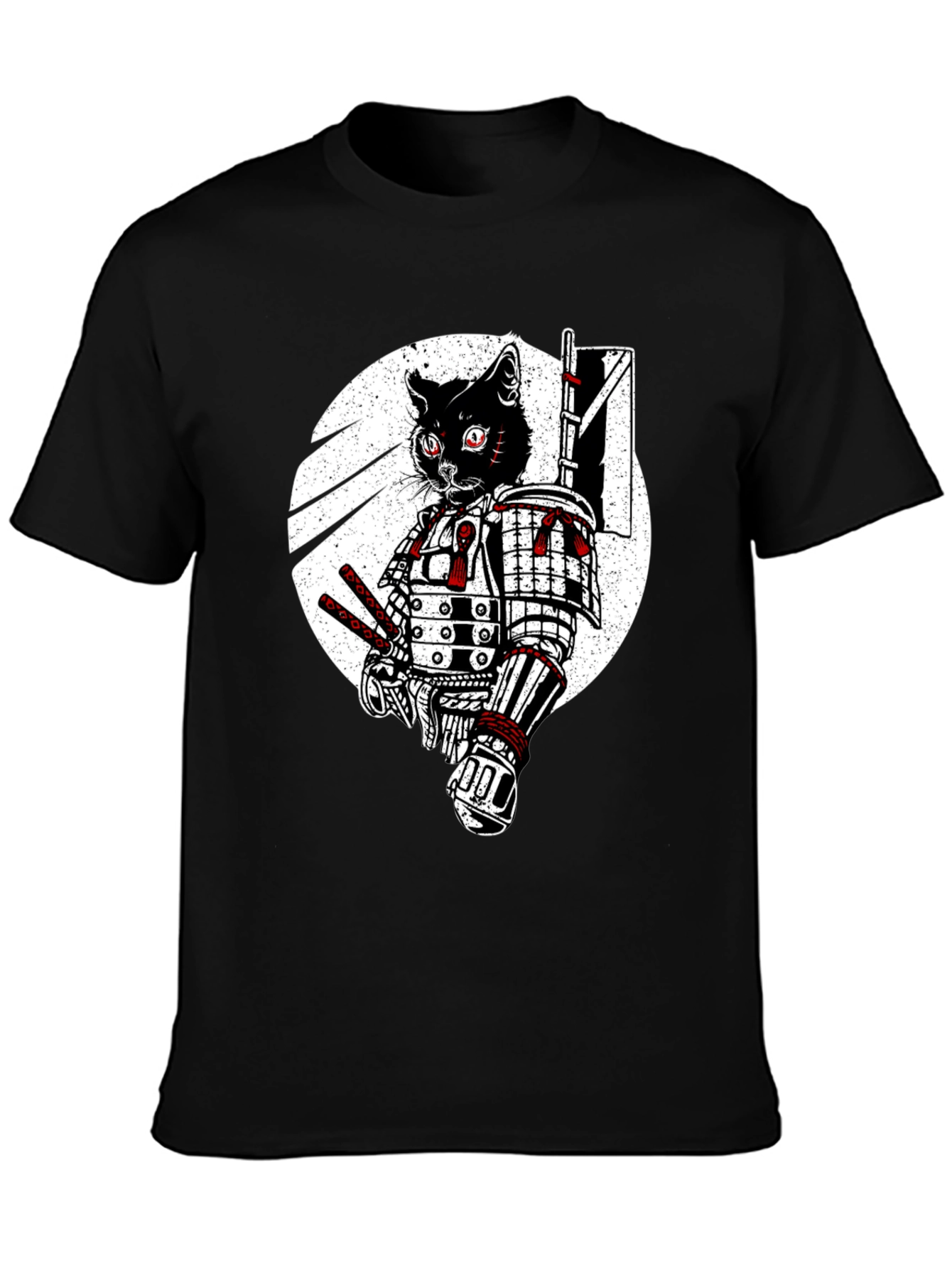 Black Samurai Cat Graphic Tee - Black Cotton T-Shirt view 3