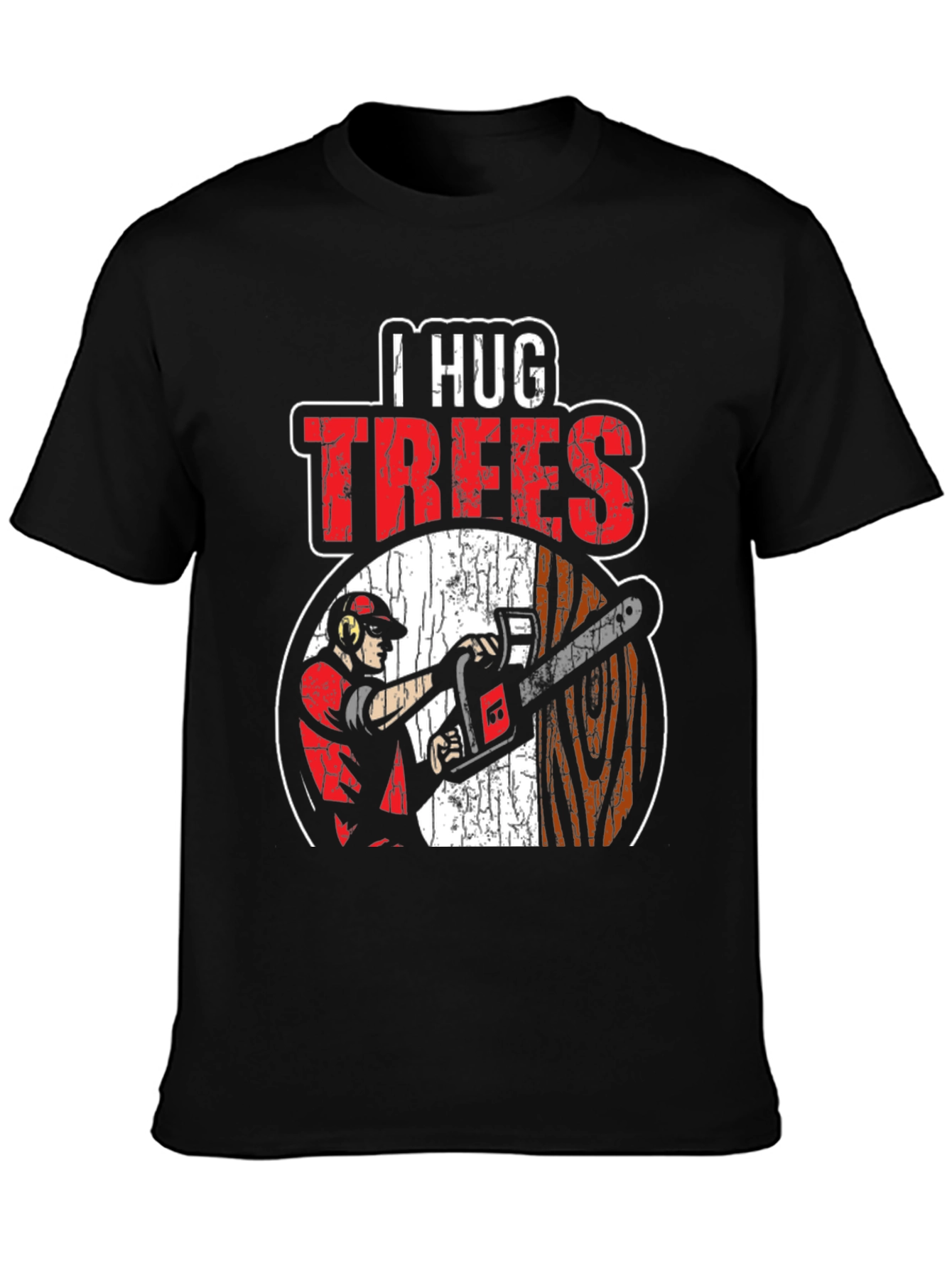 Black I Hug Trees Graphic T-Shirt - Arborist, Lumberjack view 3