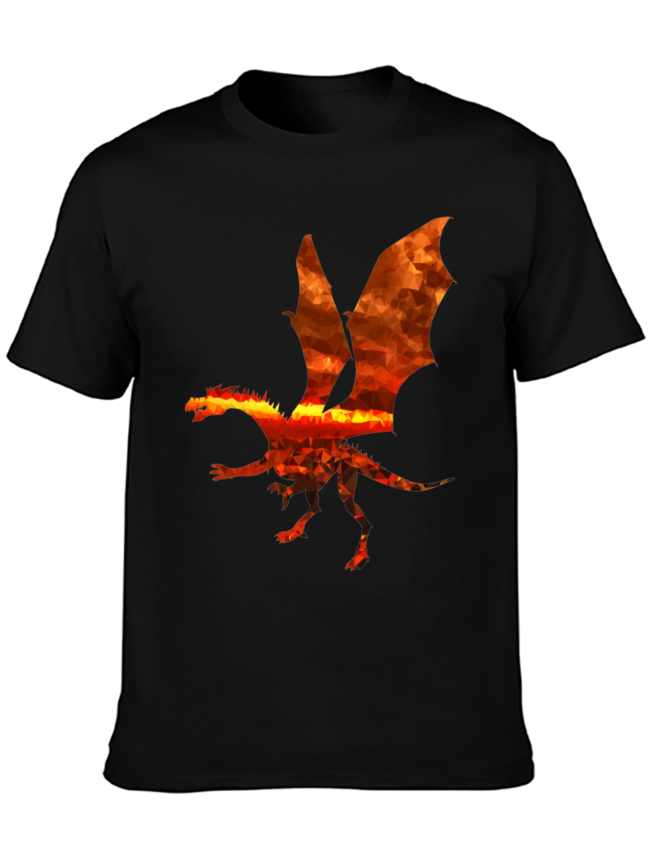 Black Geometric Dragon Graphic Tee - Black Cotton Blend view 3