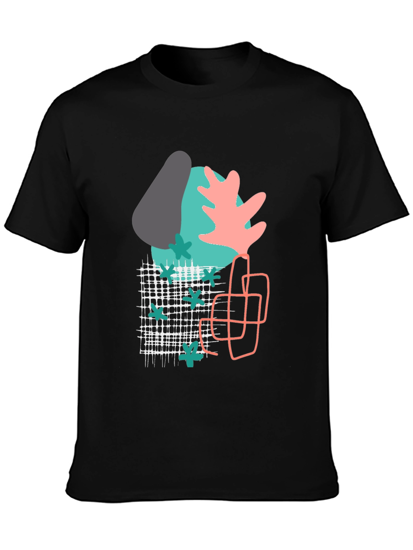 Black Abstract Geometric Print Black T-Shirt view 3