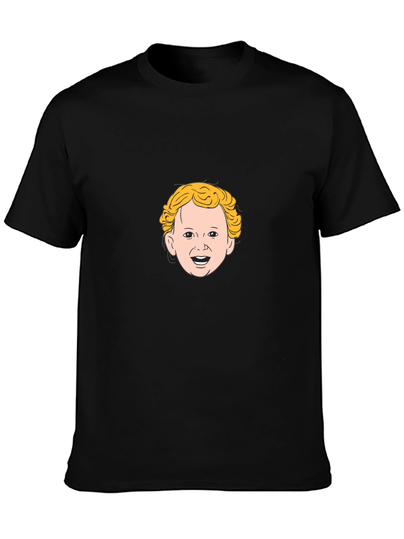 Black Funny Cartoon Face Black T-Shirt view 3