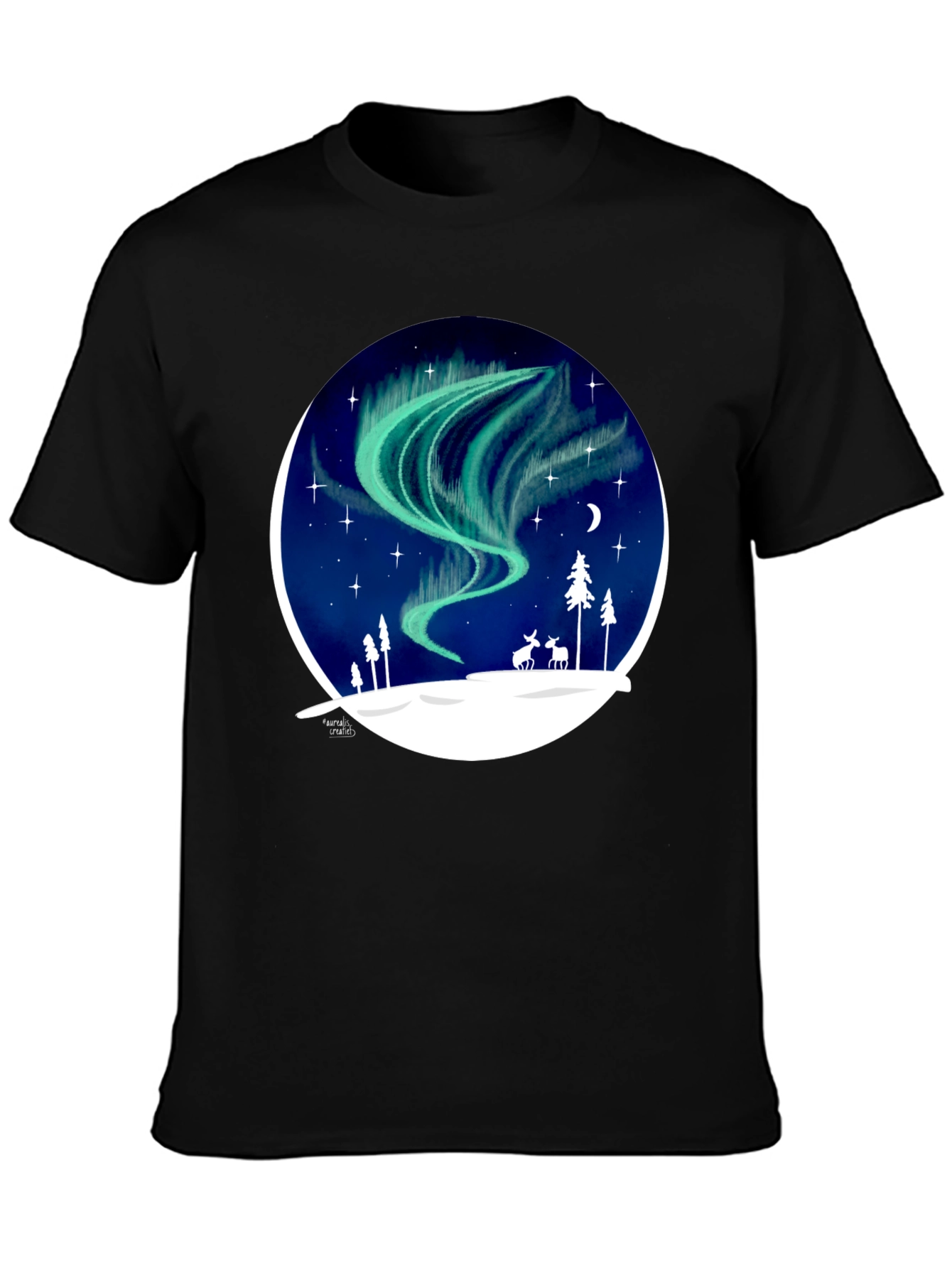 Black Northern Lights T-Shirt: Unique Winter Scene Design view 3