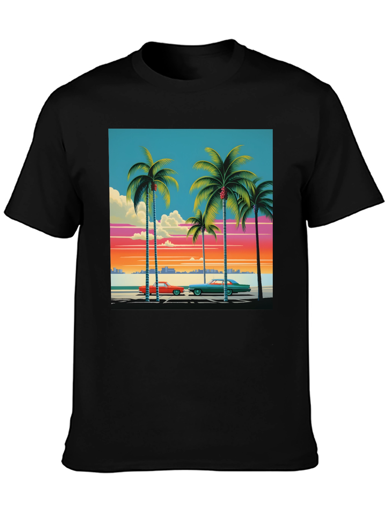 Black Retro Miami Beach Palm Tree T-Shirt view 3