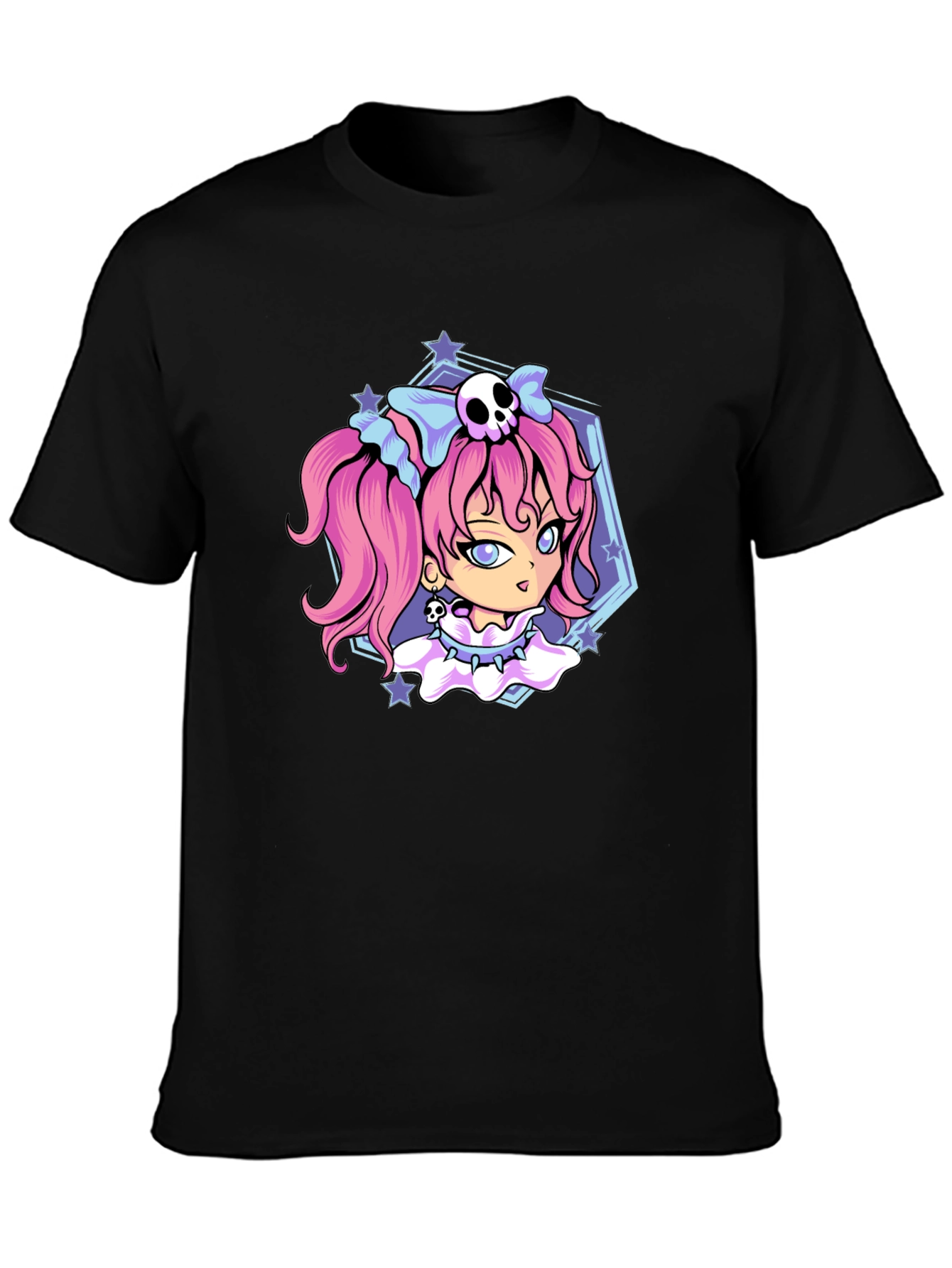 Black Gothic Anime Girl Black T-Shirt view 3