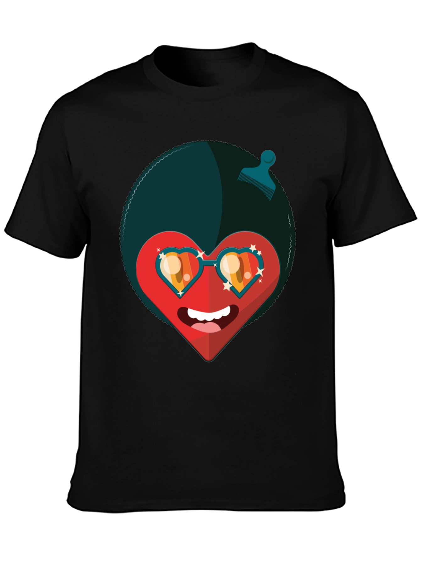 Black Funky Heart Afro T-Shirt - Black Graphic Tee view 3