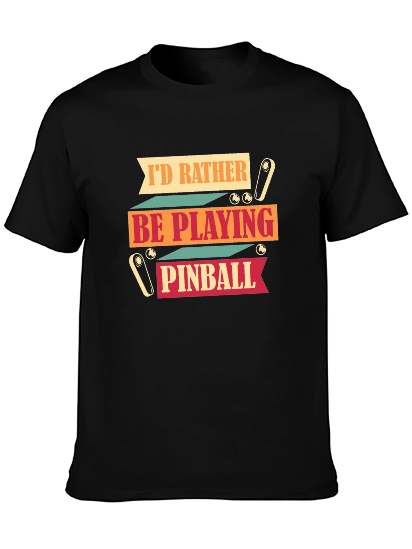 Black I'd Rather Be Playing Pinball Graphic T-Shirt view 3