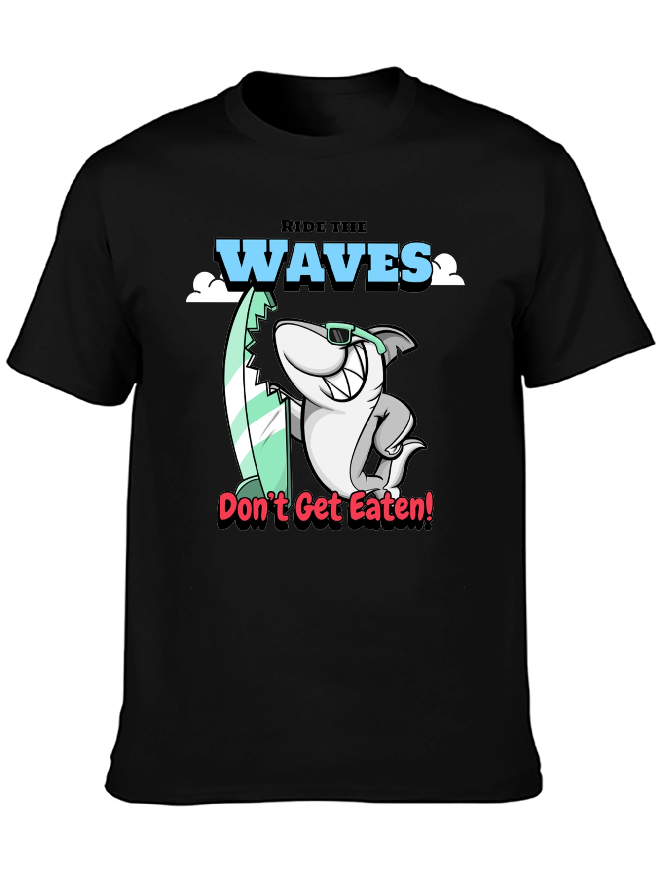 Black Ride the Waves Shark Graphic T-Shirt view 3