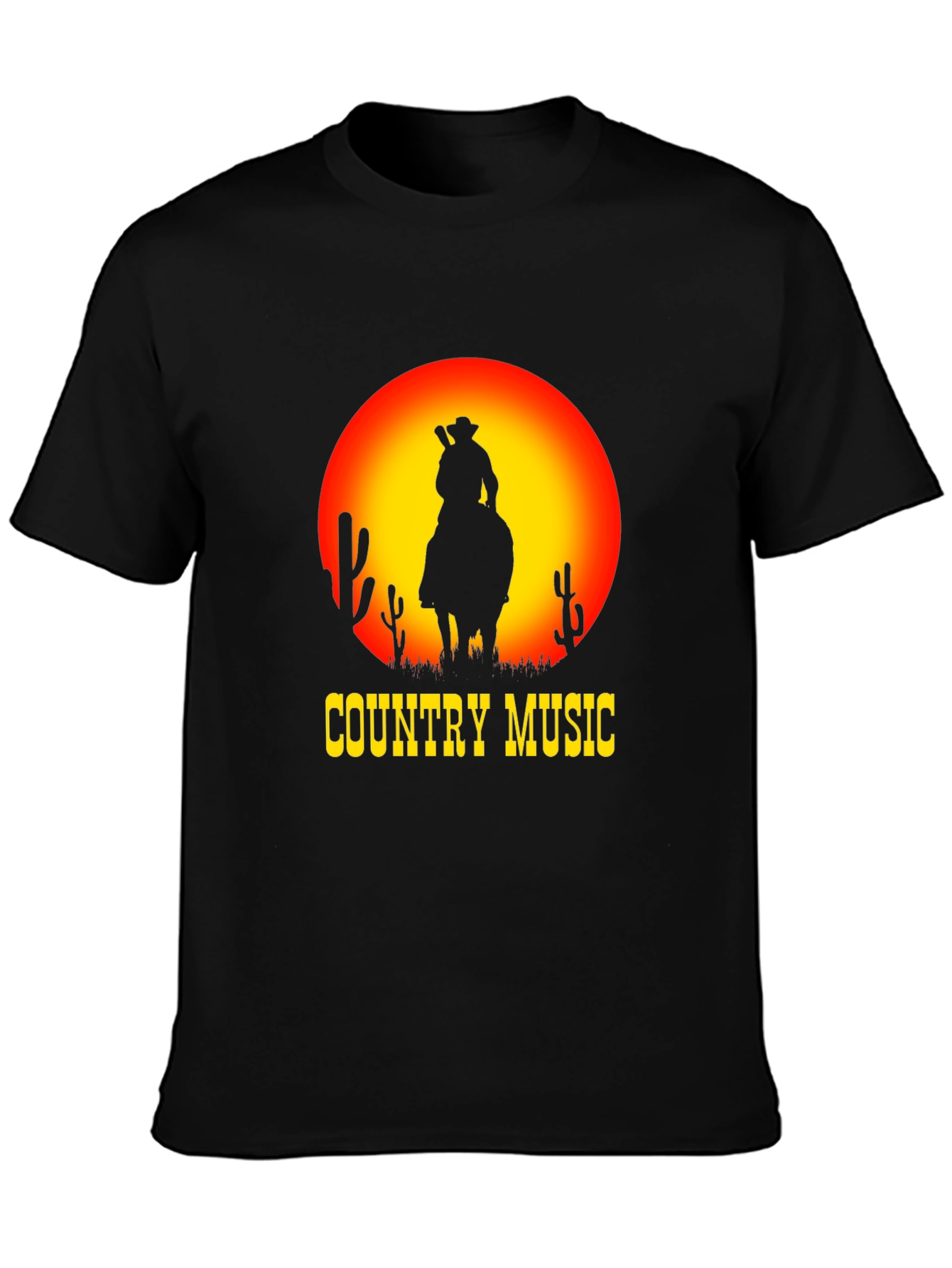 Black Country Music Sunset Cowboy Black T-Shirt view 3