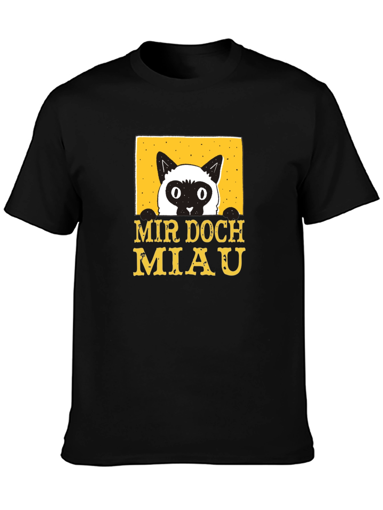 Black Mir Doch Miau Cat T-Shirt - Black Cotton Blend Tee view 3