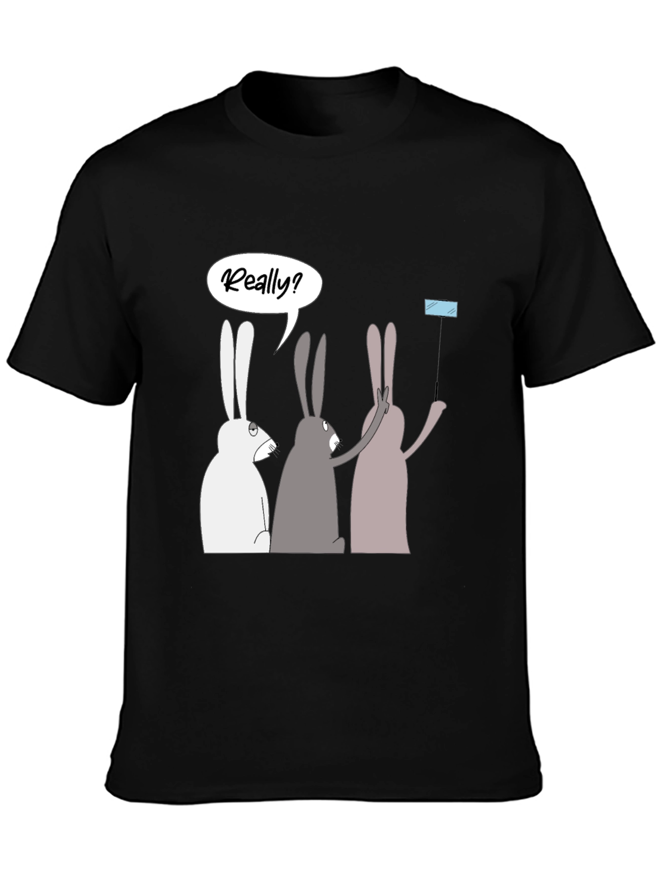 Black Rabbit Trio Men's Black Graphic T-Shirt view 3