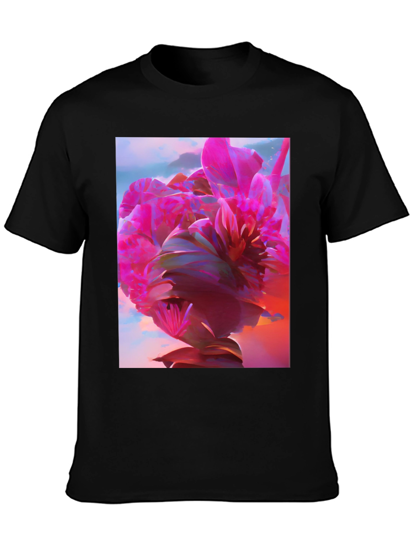 Black Floral Graphic Tee - Abstract Pink Flower Design view 3