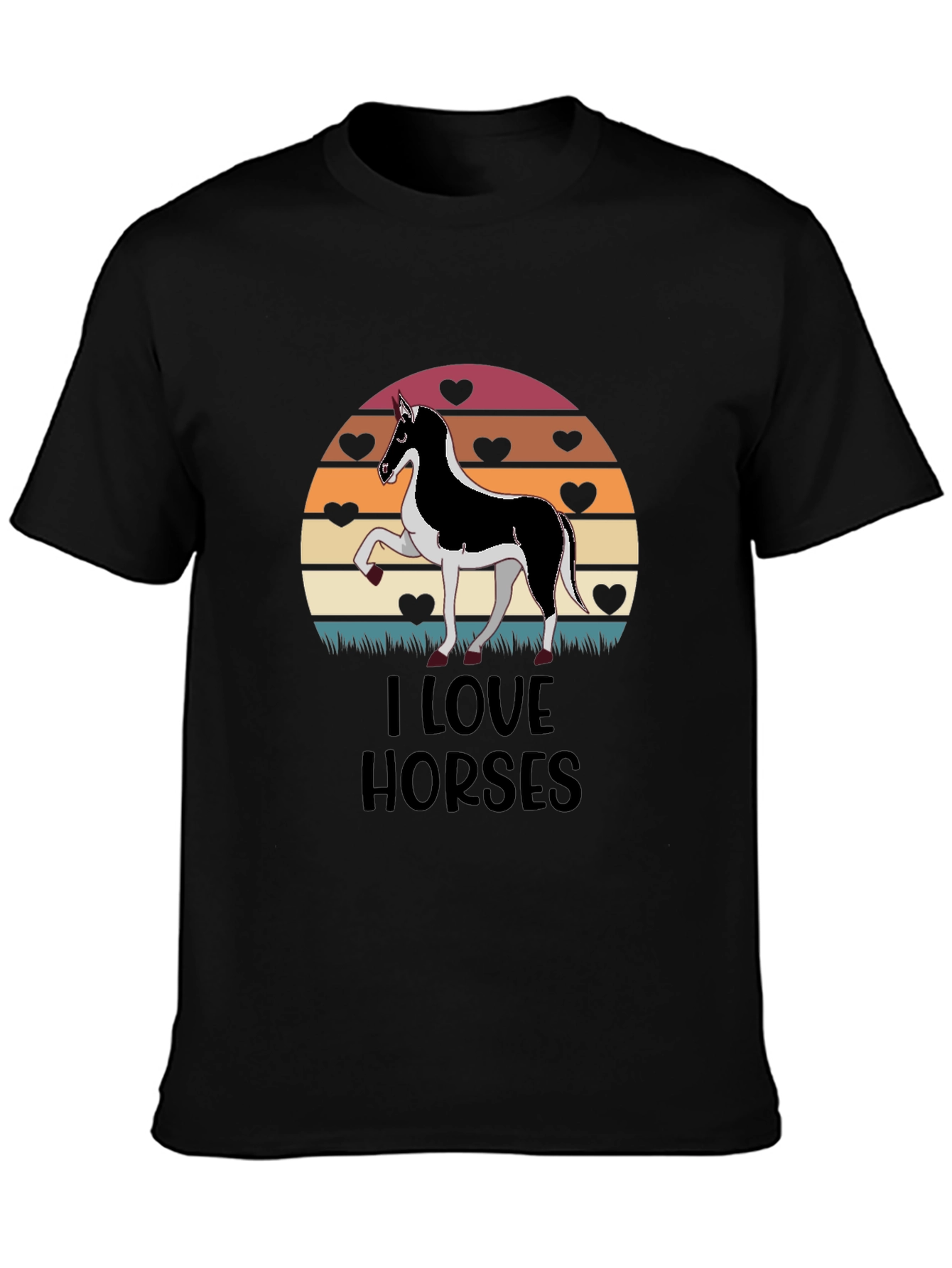 Black I Love Horses T-Shirt Graphic Tee view 3