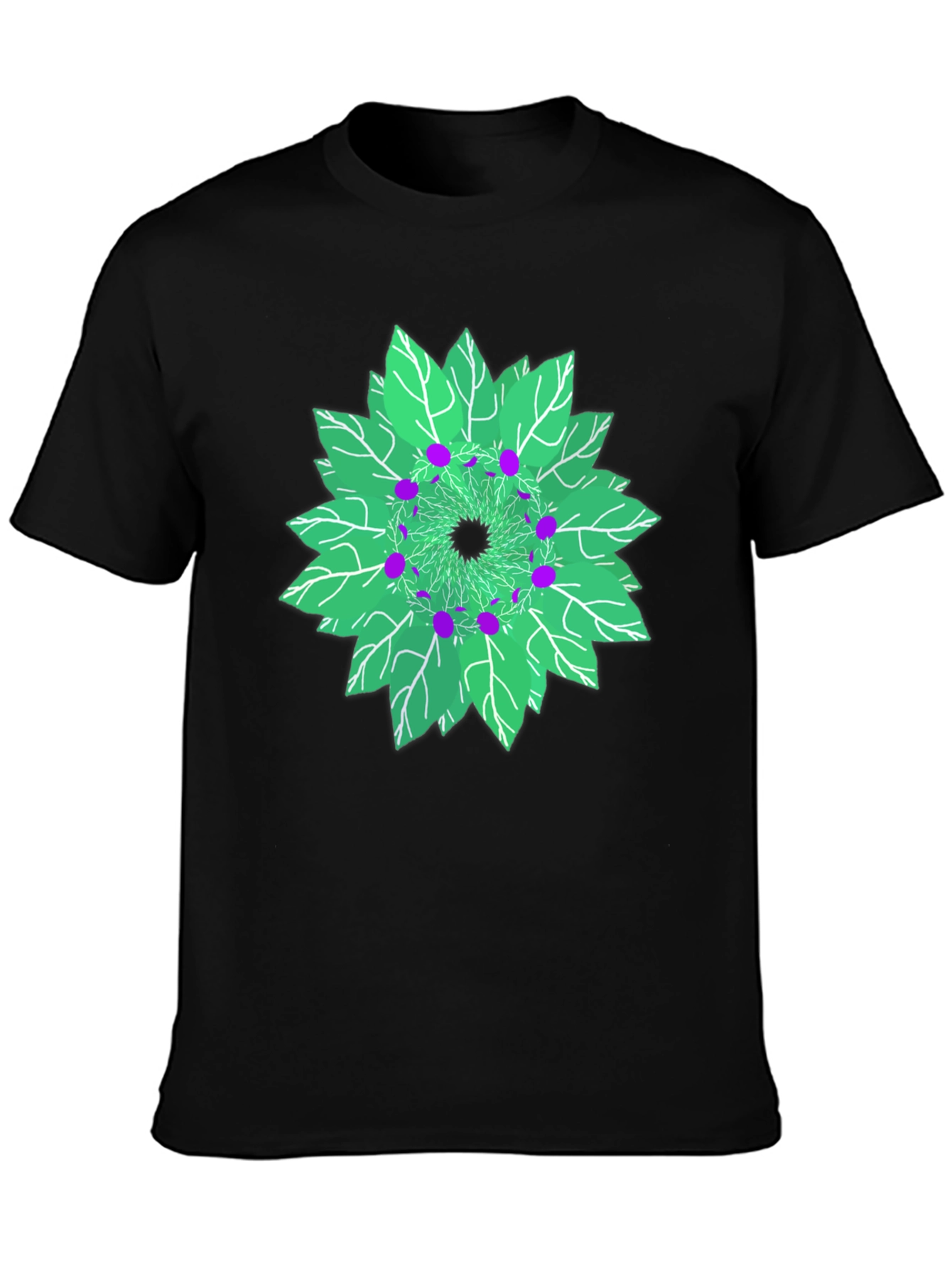 Black Nature Mandala Graphic T-Shirt - Unique Leaf Design view 3