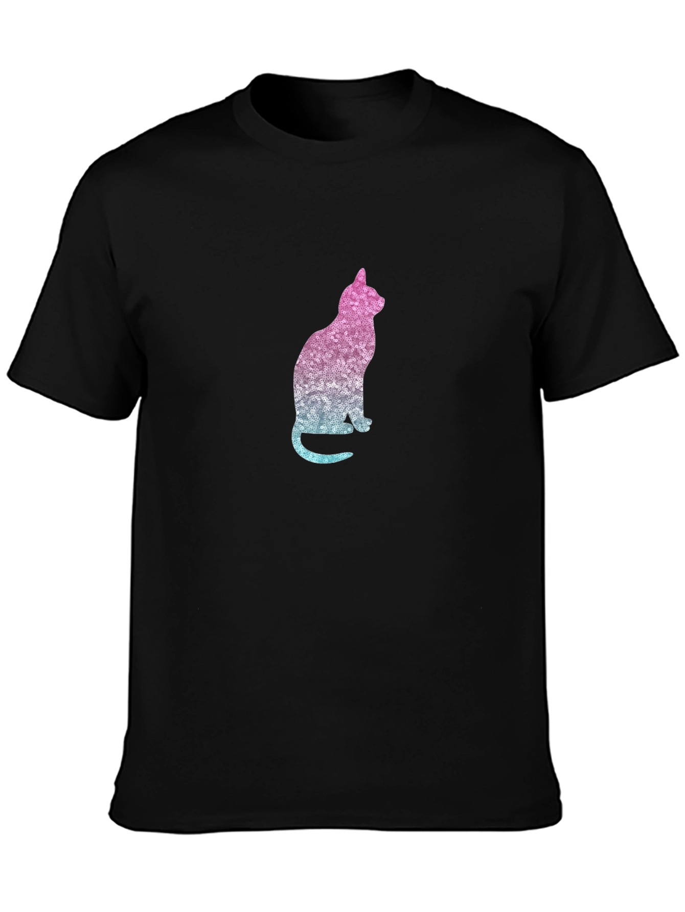 Black Stylish Cat Silhouette Graphic Tee - Black view 3
