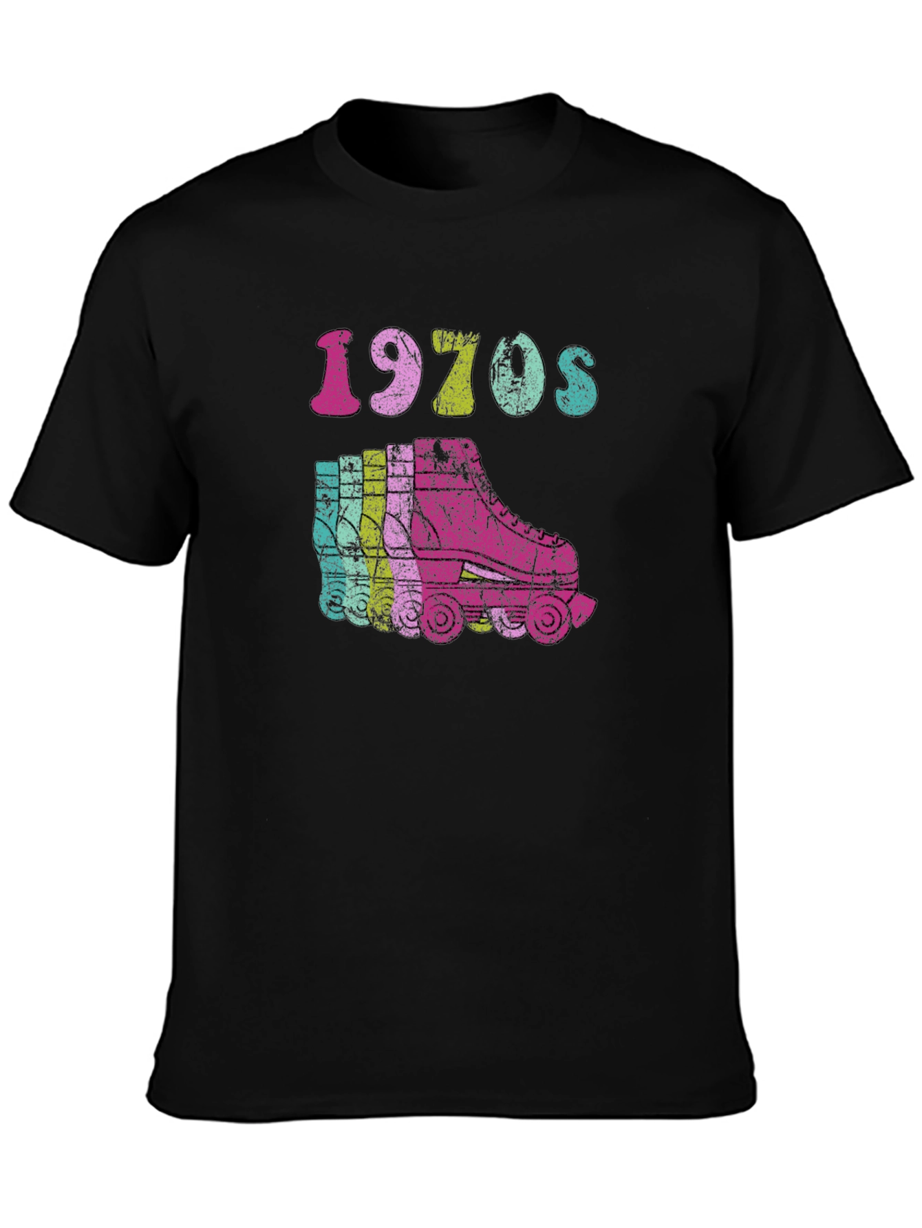Black Retro 1970s Roller Skate Graphic Tee view 3