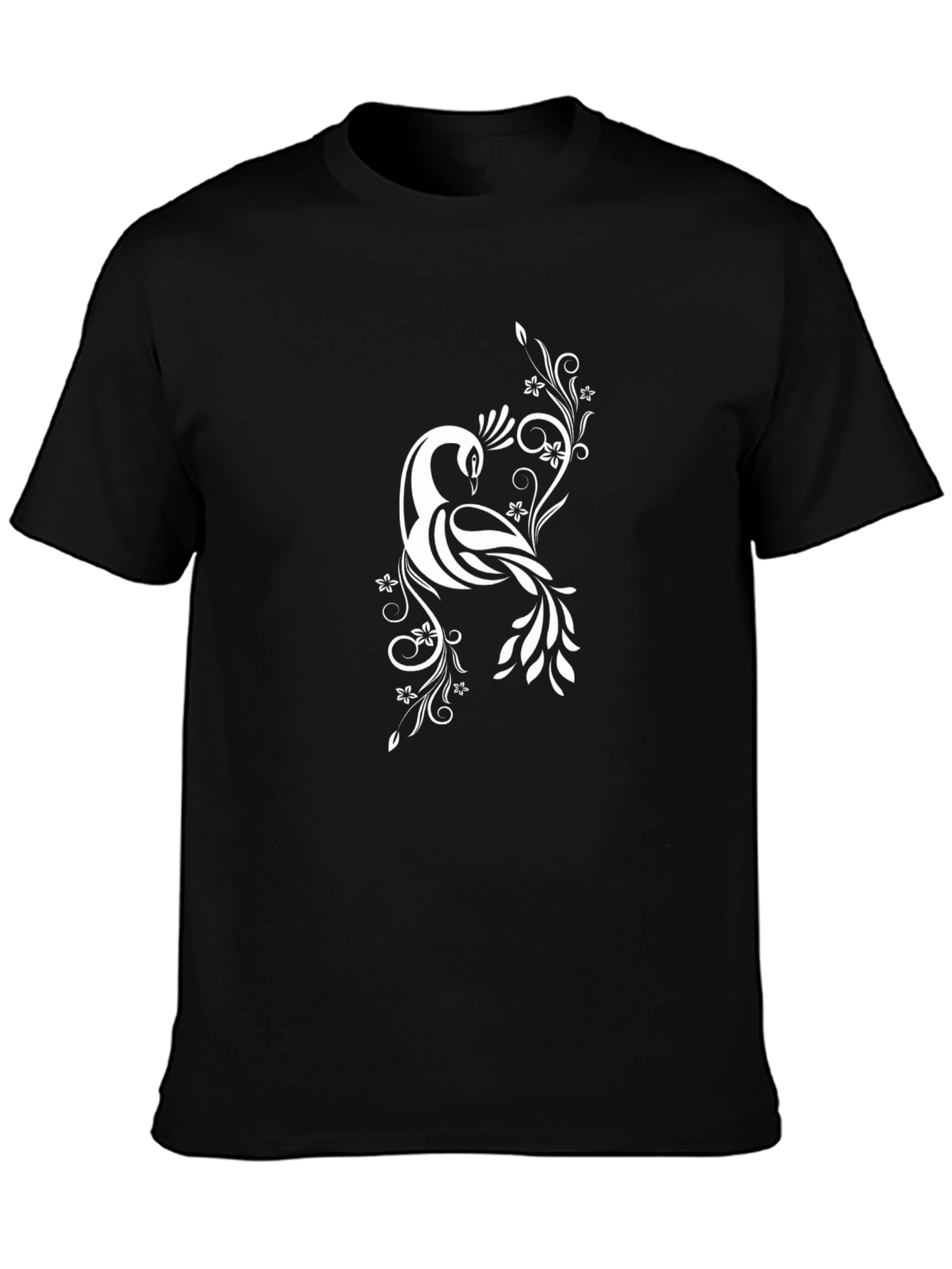 Black Stylish Black T-Shirt with Unique White Bird Design view 3