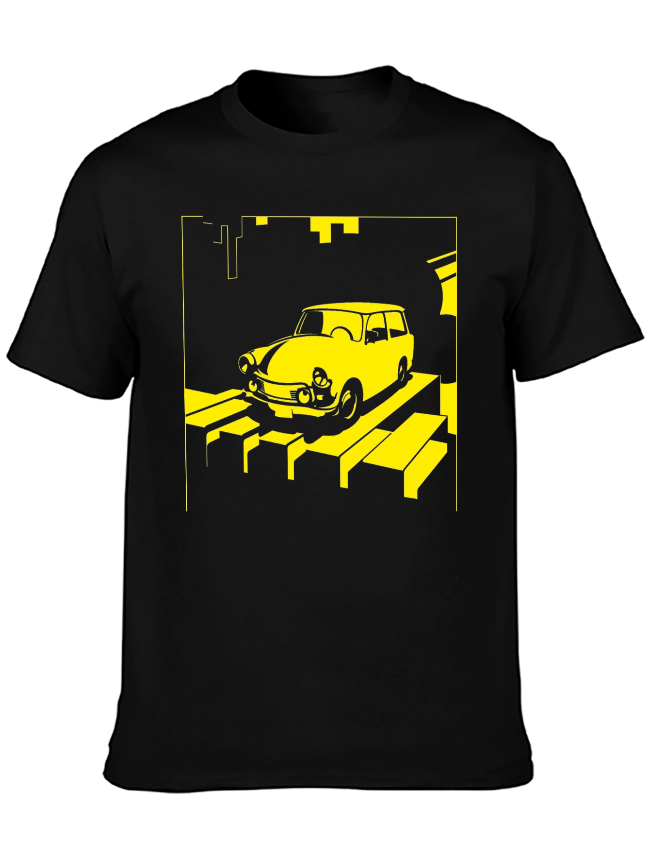 Retro Car T-Shirt - Yellow on Black - 3