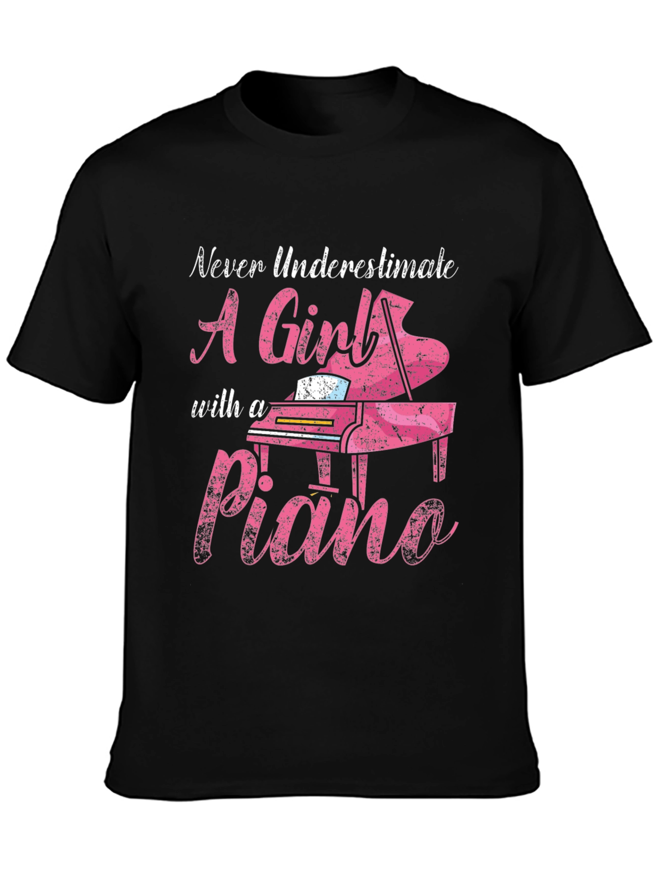 Black Never Underestimate A Girl with a Piano T-Shirt view 3
