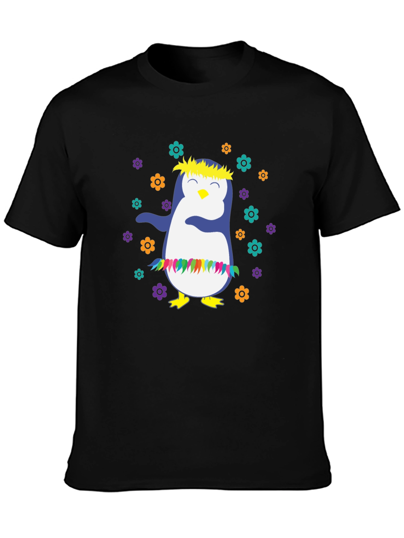 Black Dabbing Penguin T-Shirt - Hawaiian Luau Style view 3