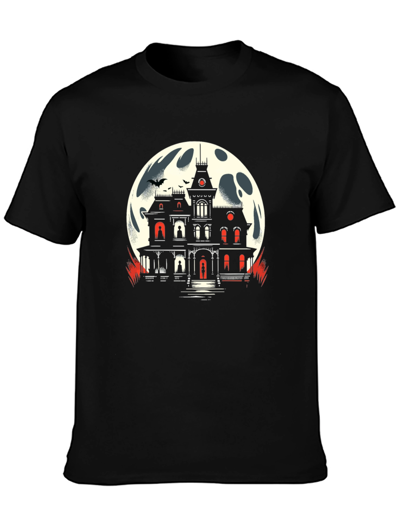 Black Haunted House Moon Graphic Tee view 3