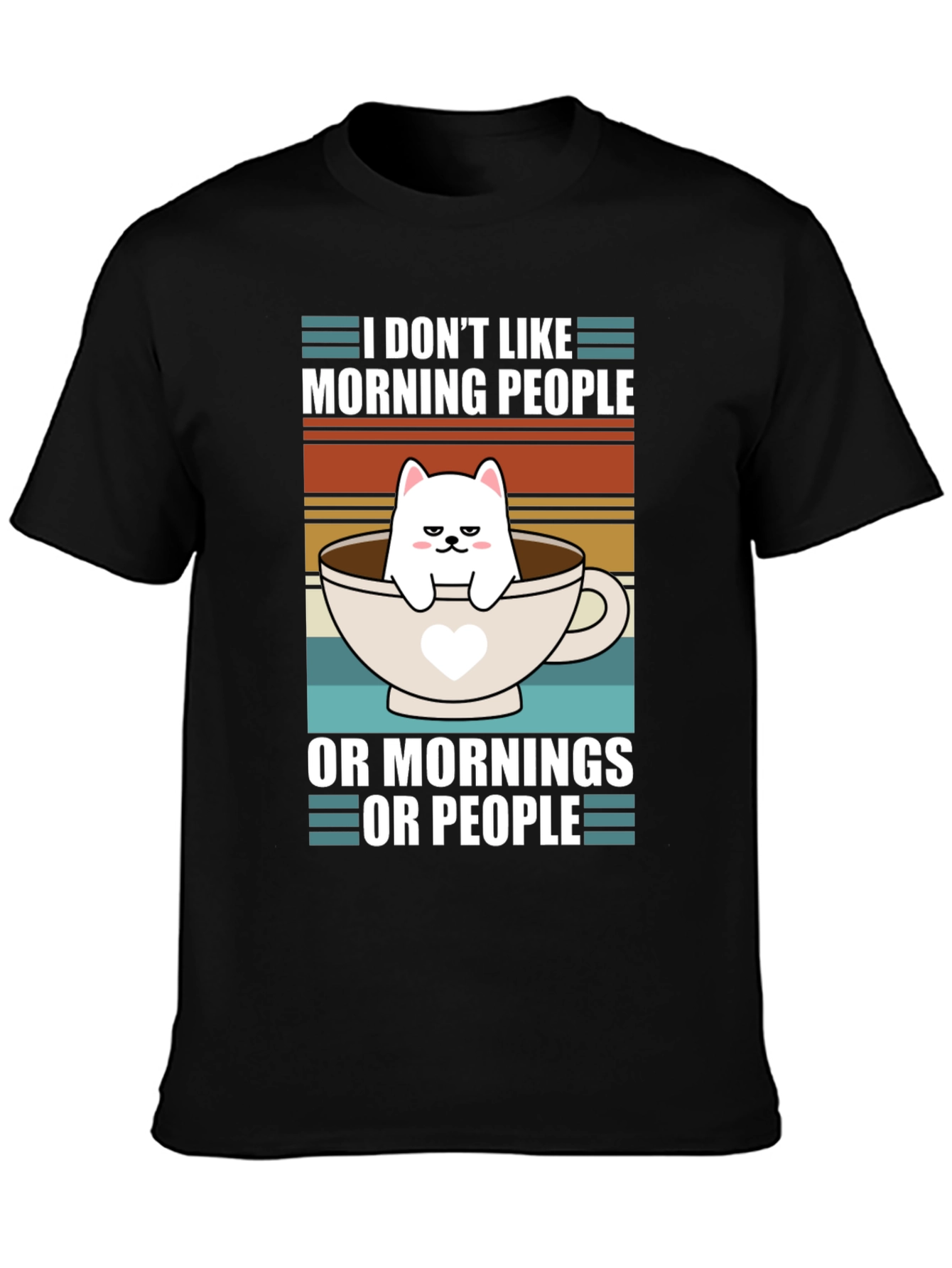 Black Funny I Don't Like Morning People Cat T-Shirt view 3