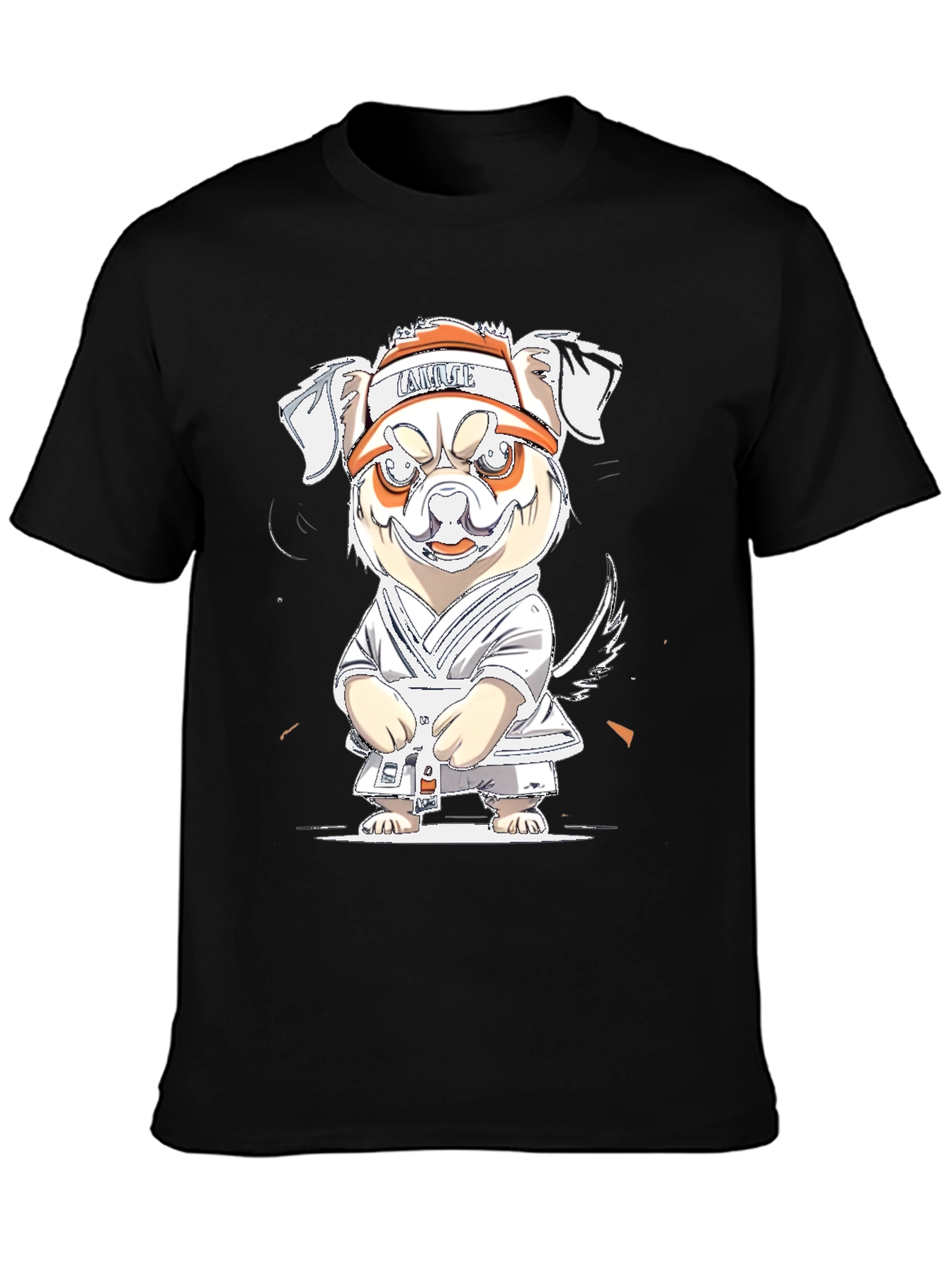 Black Cartoon Dog Karate T-Shirt view 3