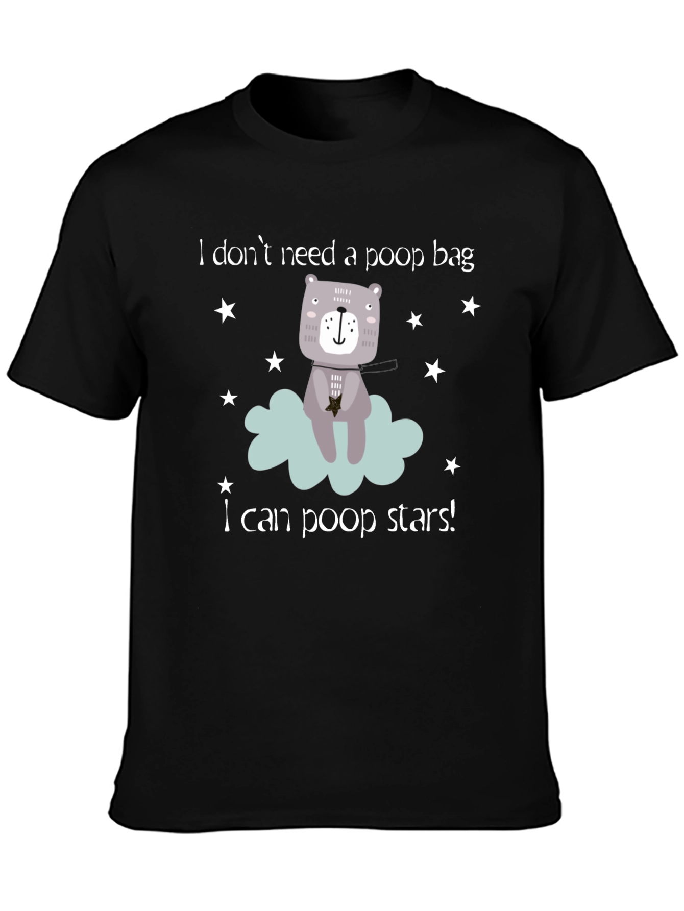Black Funny "I Can Poop Stars!" Bear Graphic T-Shirt view 3