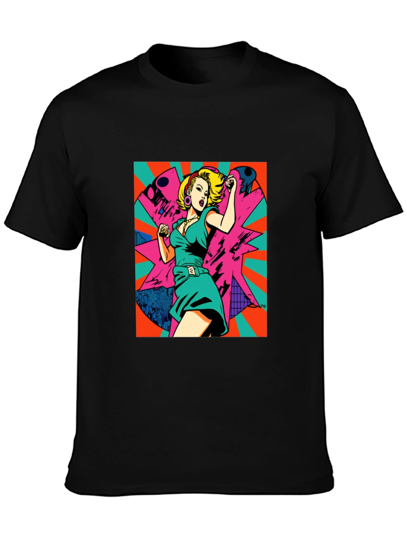 Black Retro Pop Art Woman Graphic Tee - Black view 3