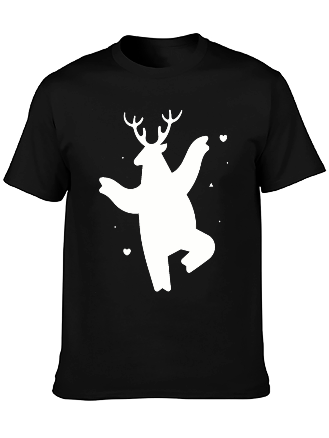 Black Bear Deer Graphic Tee - Black Cotton Casual T-Shirt view 3