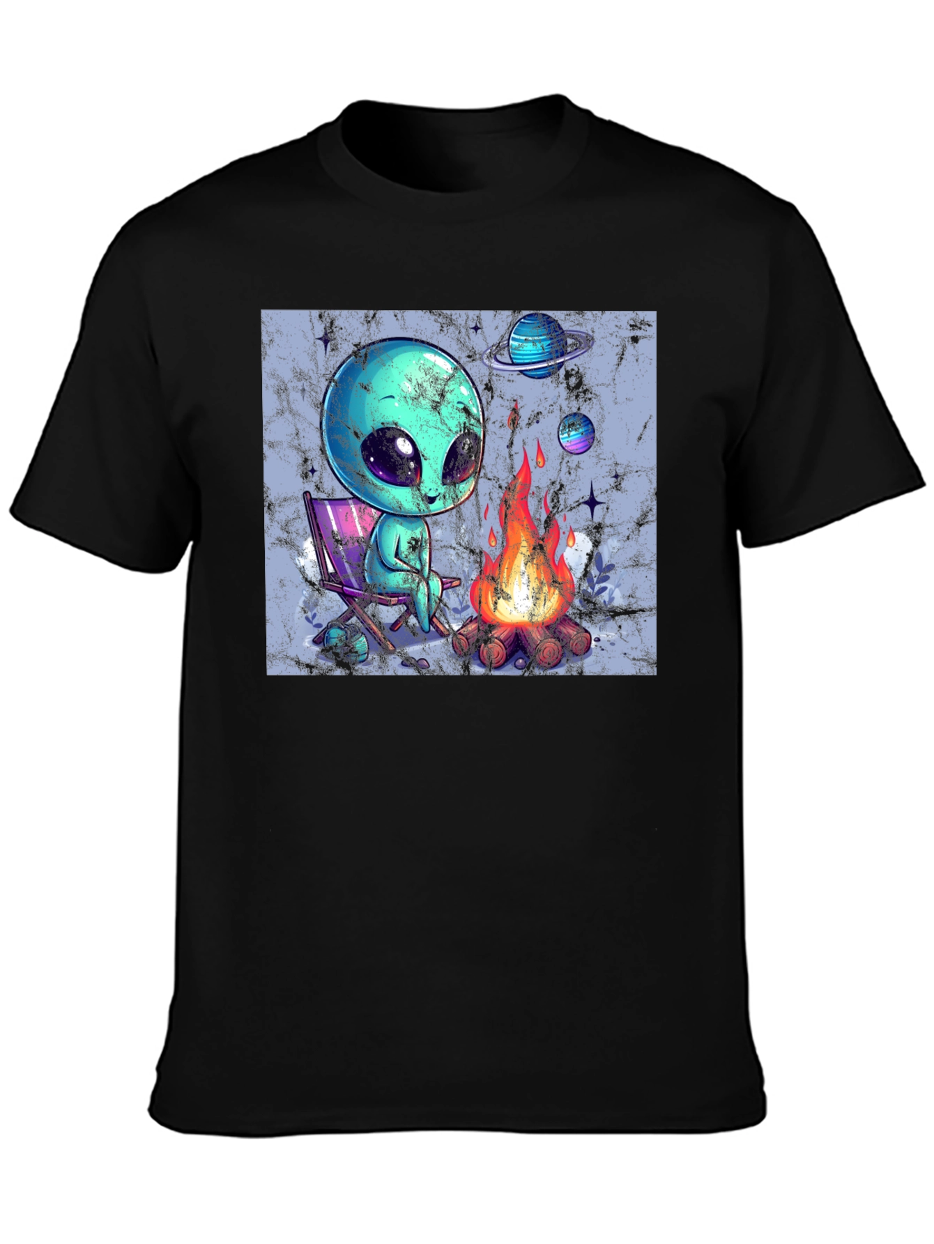 Black Alien Camping T-Shirt - Out of This World Comfort! view 3