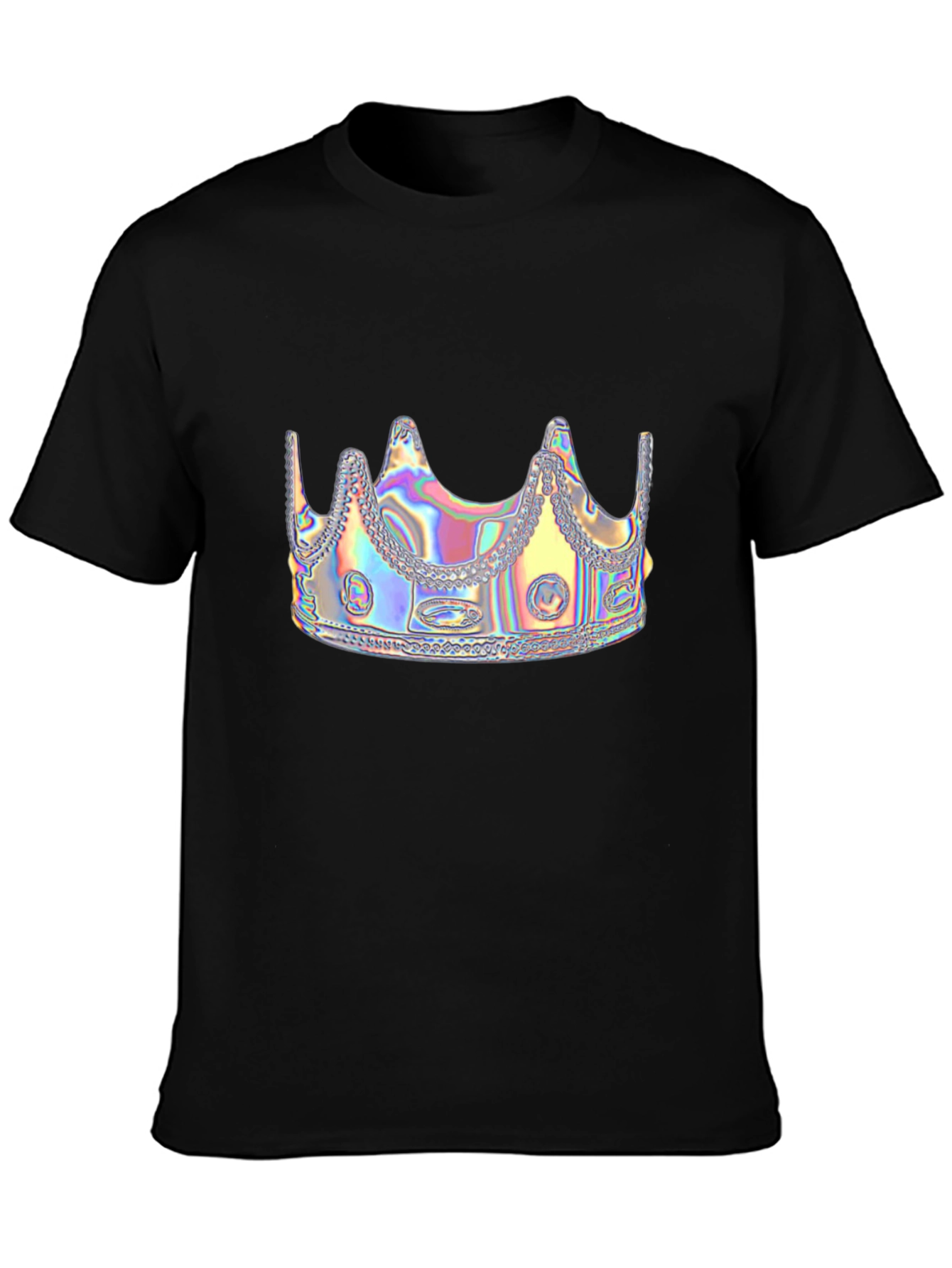 Black Holographic Crown Graphic Black Tee Shirt view 3