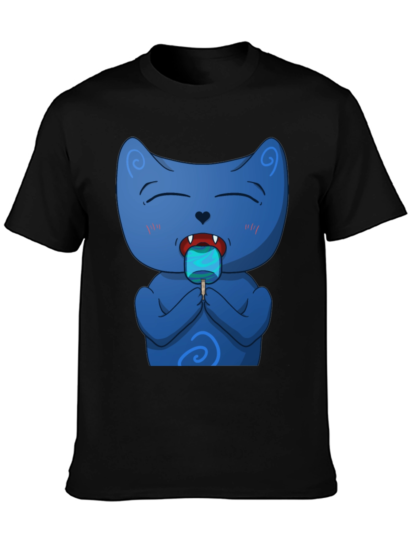 Black Cool Cat Licking Popsicle Black T-Shirt view 3