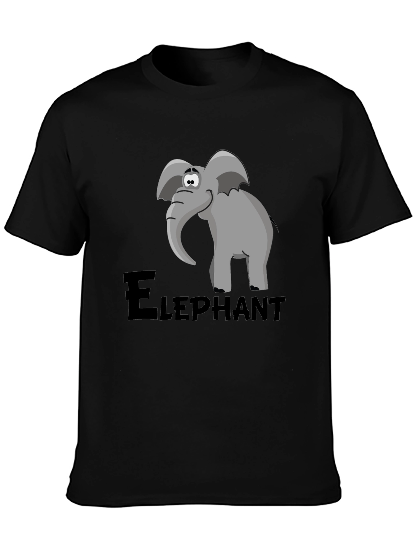 Black Elephant Cartoon Graphic Tee - Black view 3