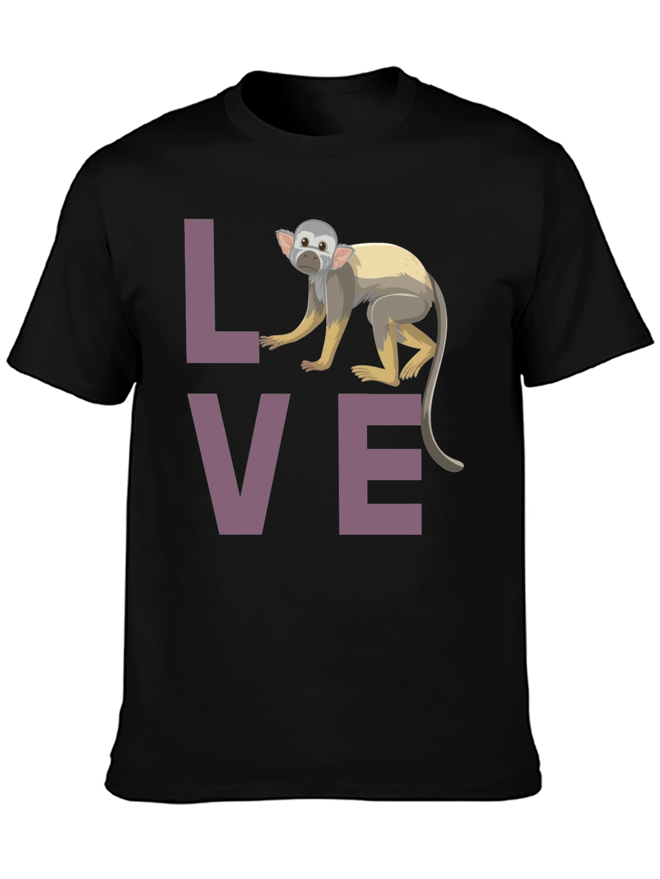 Black Love Monkey T-Shirt - Black Crew Neck Graphic Tee view 3