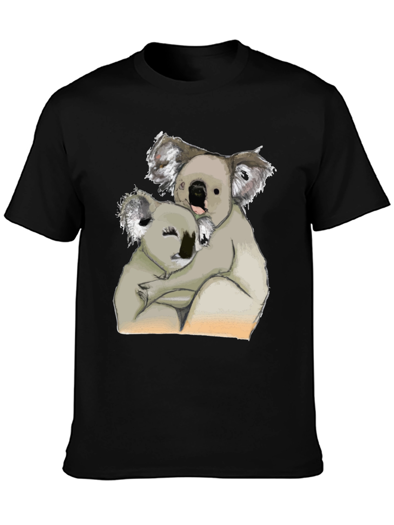 Black Koala Hug T-Shirt - Black Cotton Tee view 3