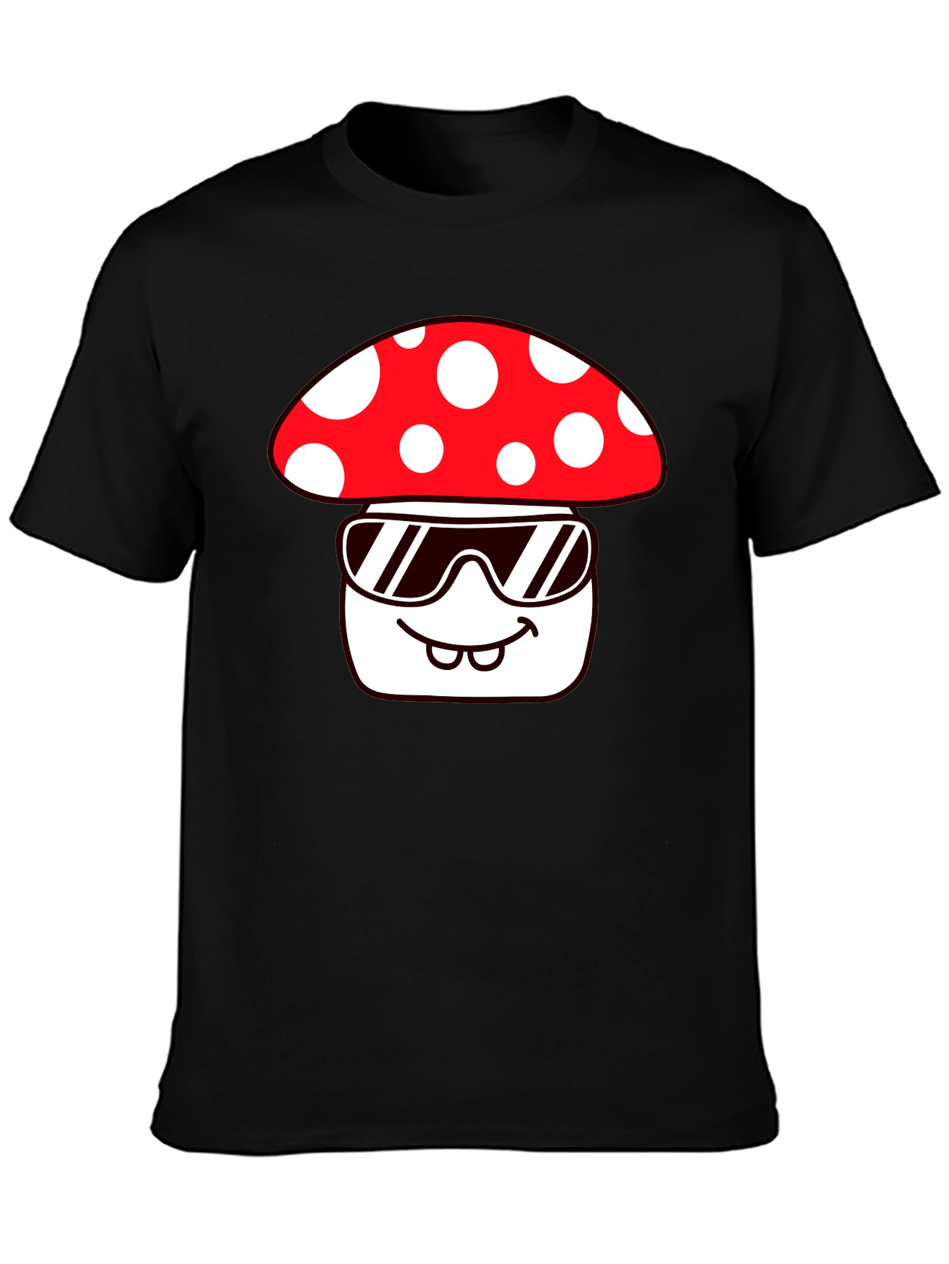 Black Cool Mushroom Graphic Tee - Quirky Fun Design view 3