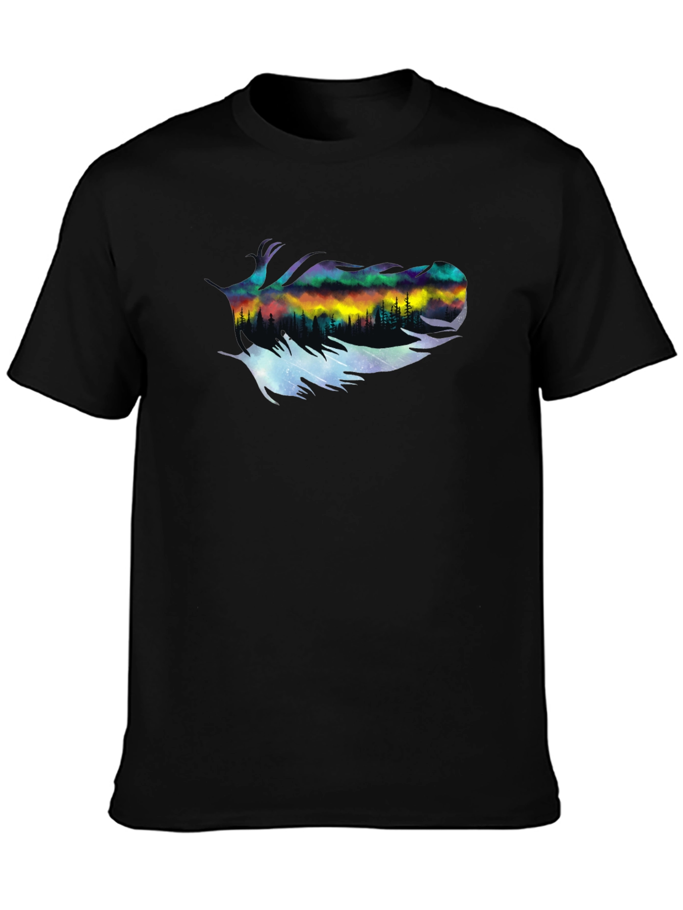 Black Northern Lights Feather Graphic T-Shirt view 3