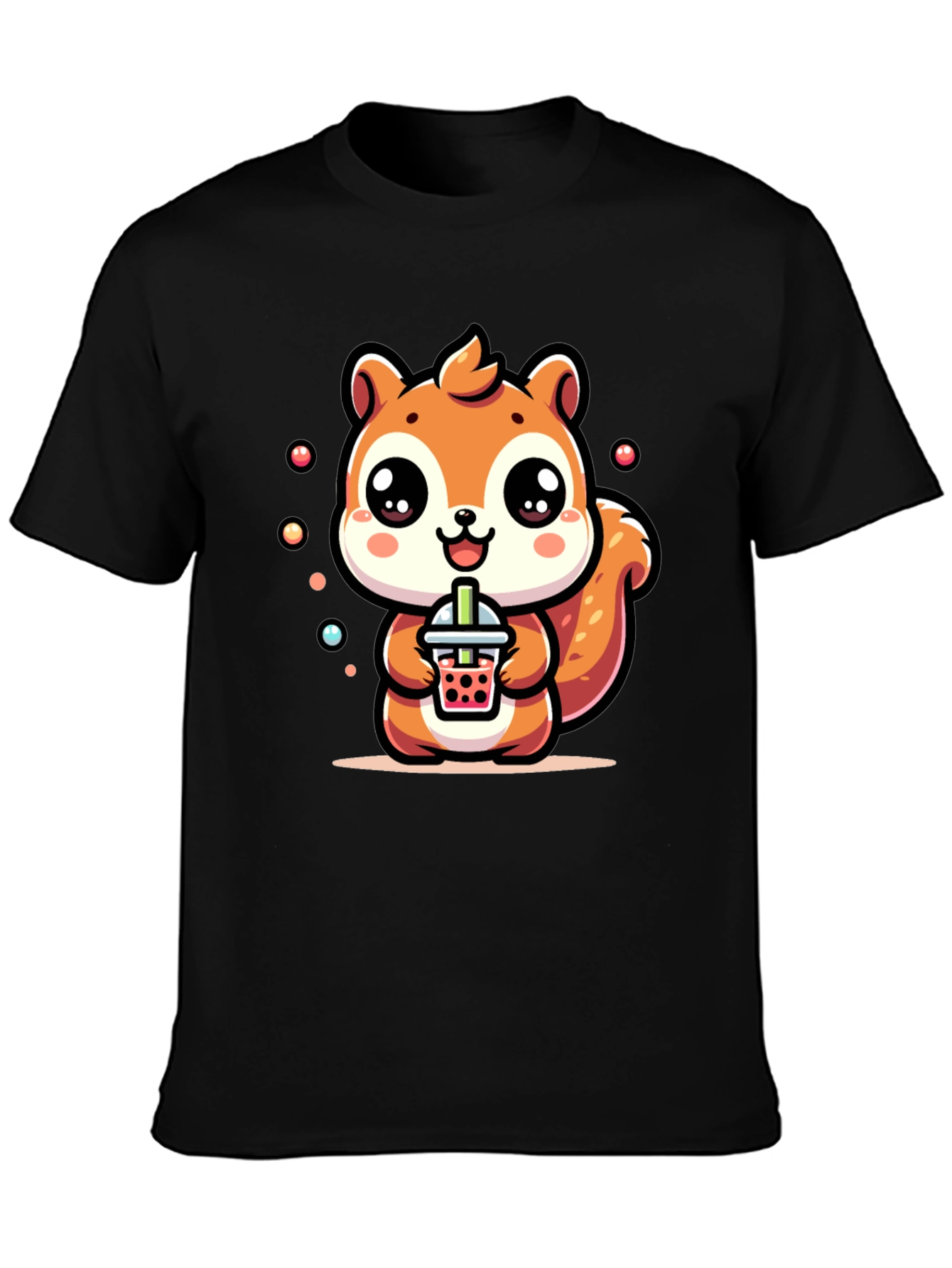 Black Cute Squirrel Boba Tea Graphic T-Shirt view 3